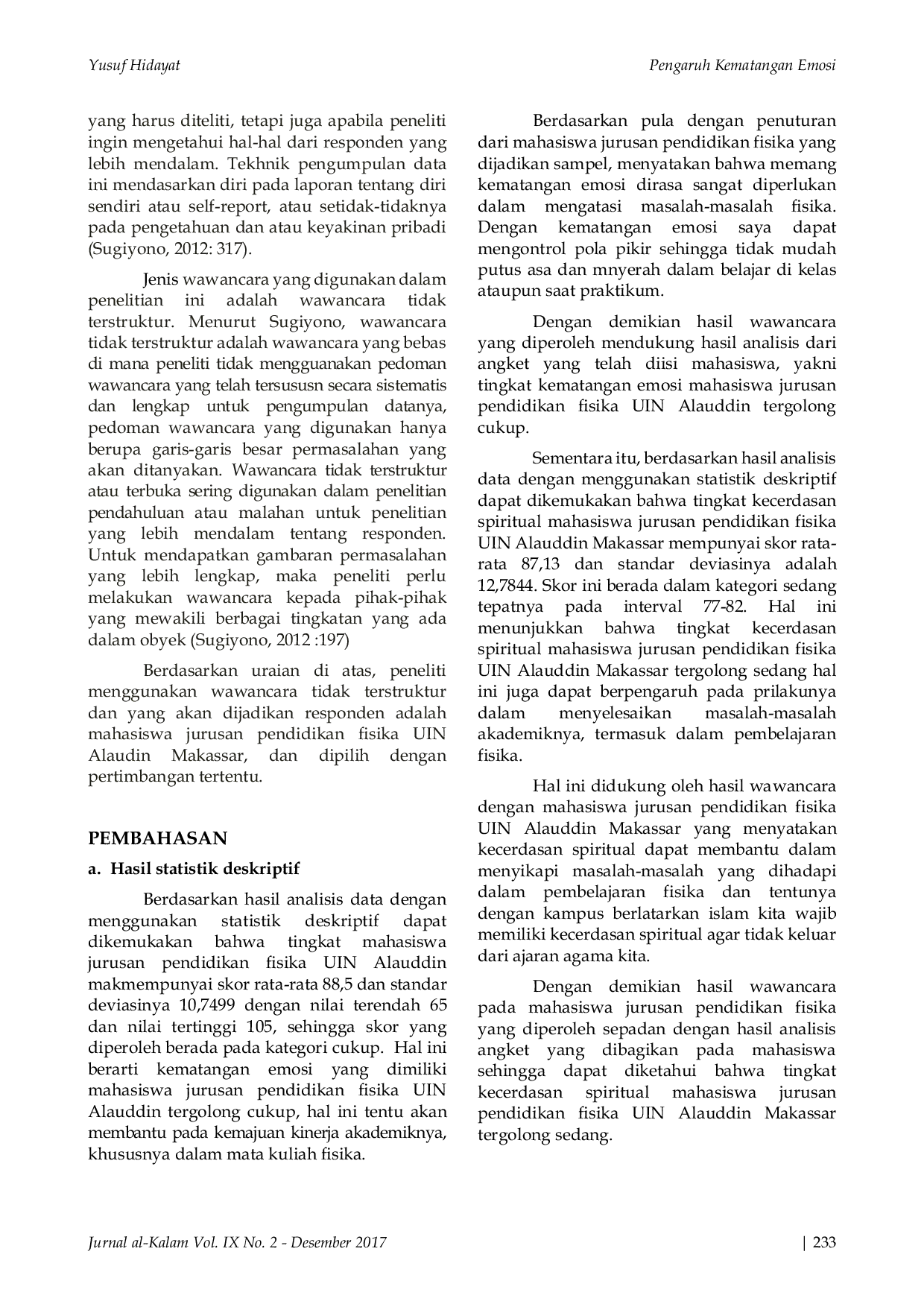 JURIS Pengaruh Kematangan Emosi Dan Kecerdasan Spiritual Terhadap Manajemen Stres Dalam Belajar Fisika Mahasiswa Jurusan Pendidikan Fisika Uin Alaudin Makassar