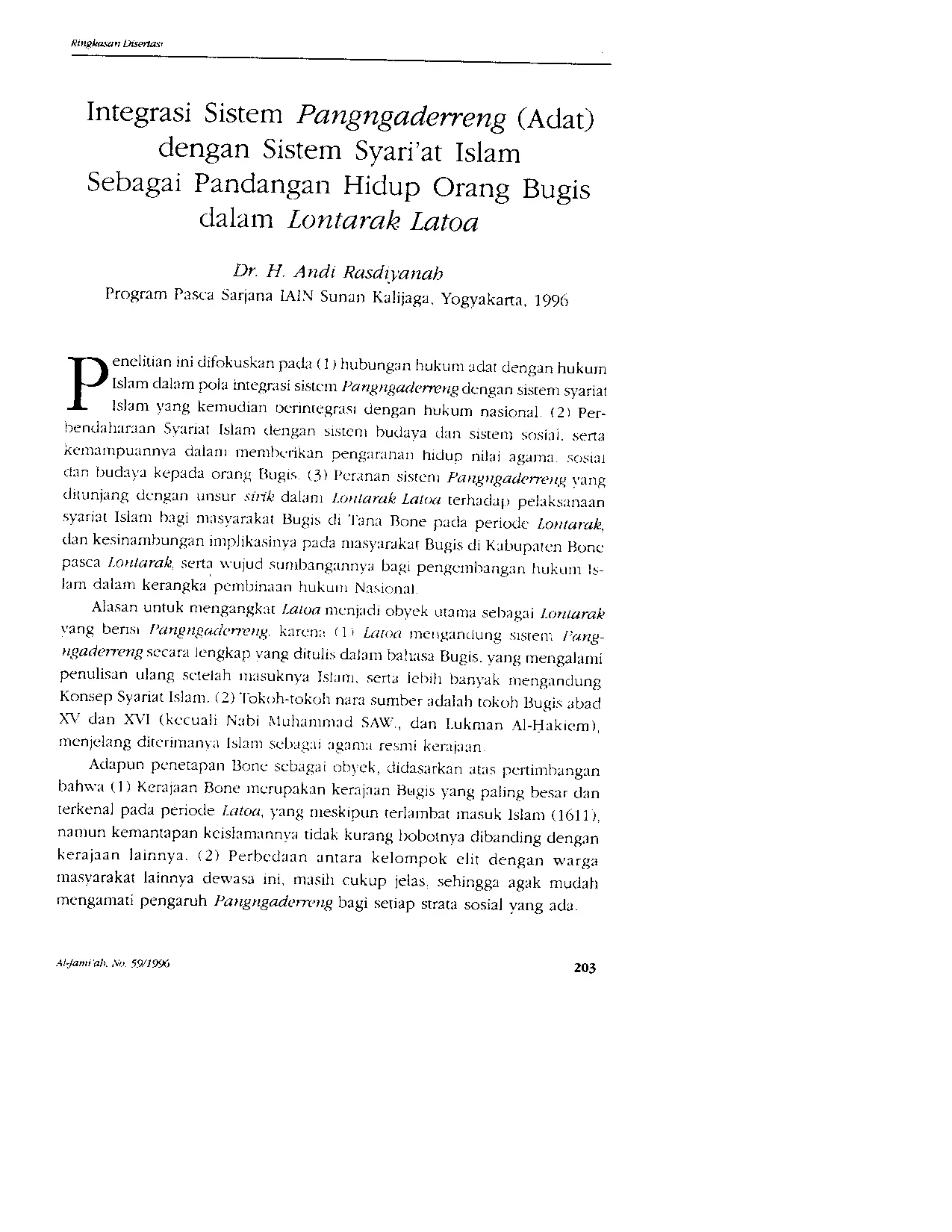 JURIS Integrasi Sistem Pangngaderreng Adat dengan Sistem Syari at Islam Sebagai Pandangan Hidup Orang Bugis dalam Lontarak Latoa