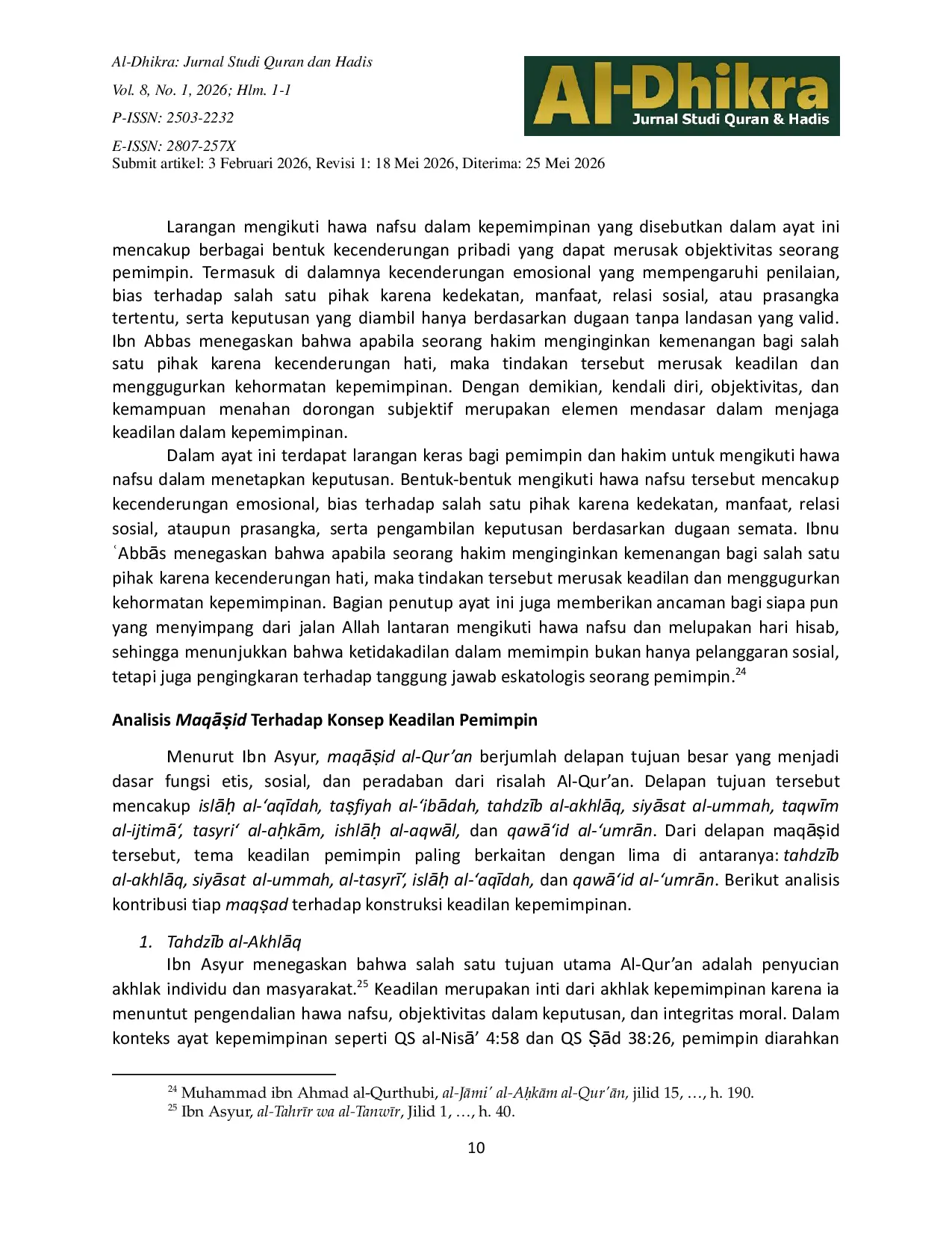 JURIS Konsep Keadilan Pemimpin dalam Al Qur an Analisis MaqAid Ibn Asyur