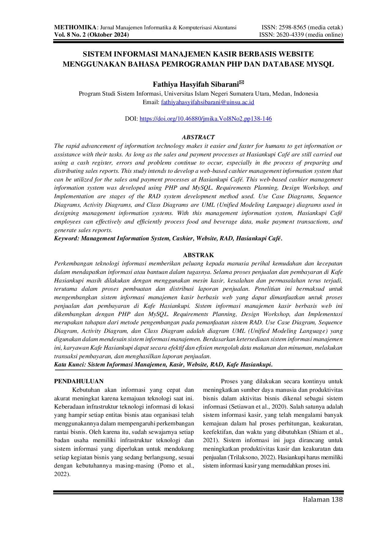 JURIS SISTEM INFORMASI MANAJEMEN KASIR BERBASIS WEBSITE MENGGUNAKAN BAHASA PEMROGRAMAN PHP DAN DATABASE MYSQL