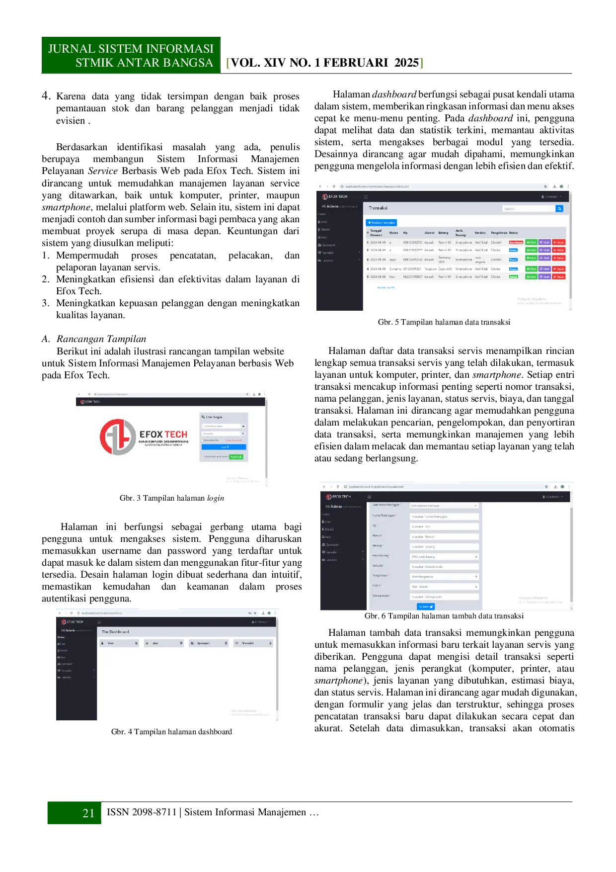 JURIS Sistem Informasi Manajemen Pelayanan Service Berbasis Web pada Efox tech