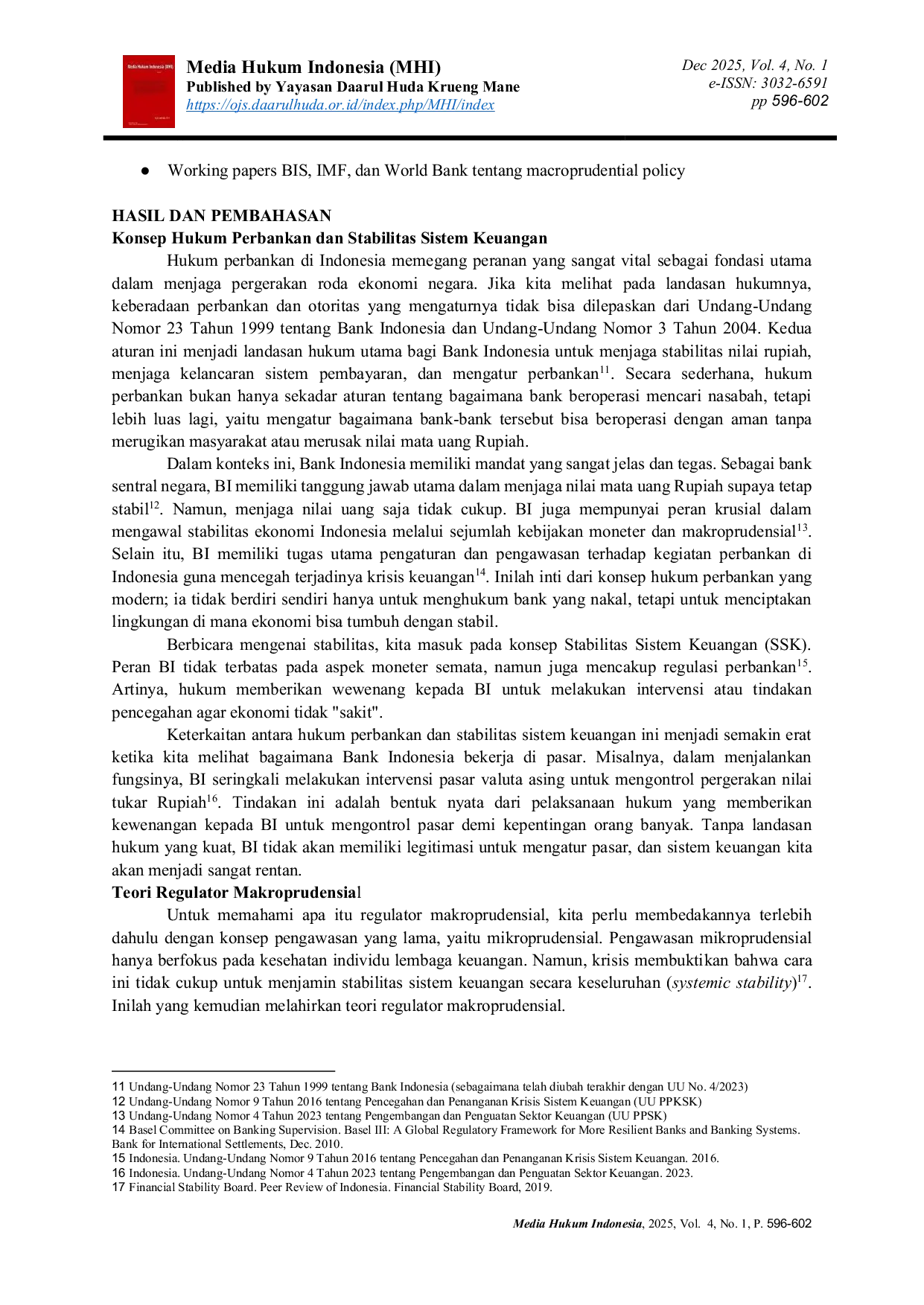 JURIS Analisis Yuridis Peran Bank Indonesia sebagai Regulator Makroprudensial dalam Sistem Perbankan Indonesia