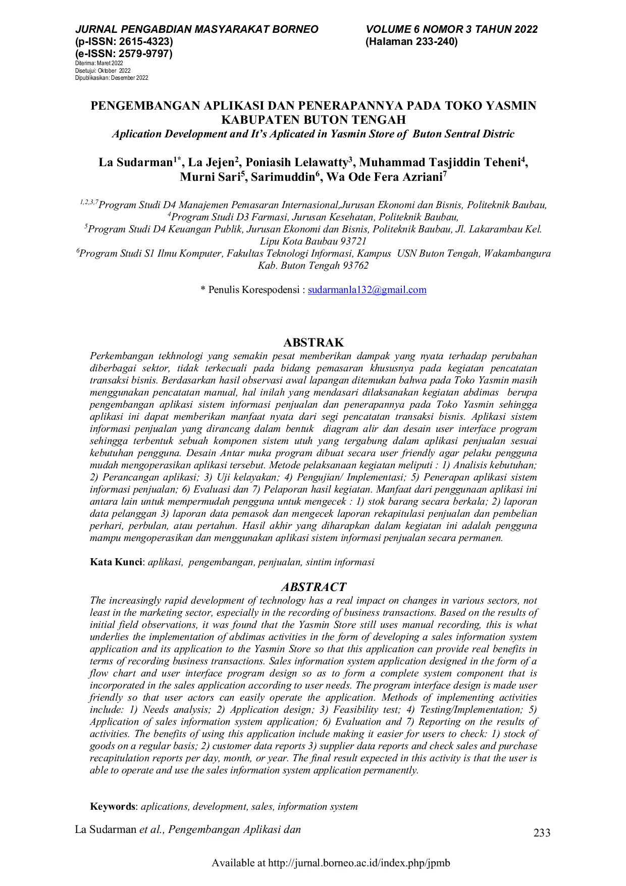 JURIS Aplication Development and It s Aplicated in Yasmin Store of Buton Sentral Distric