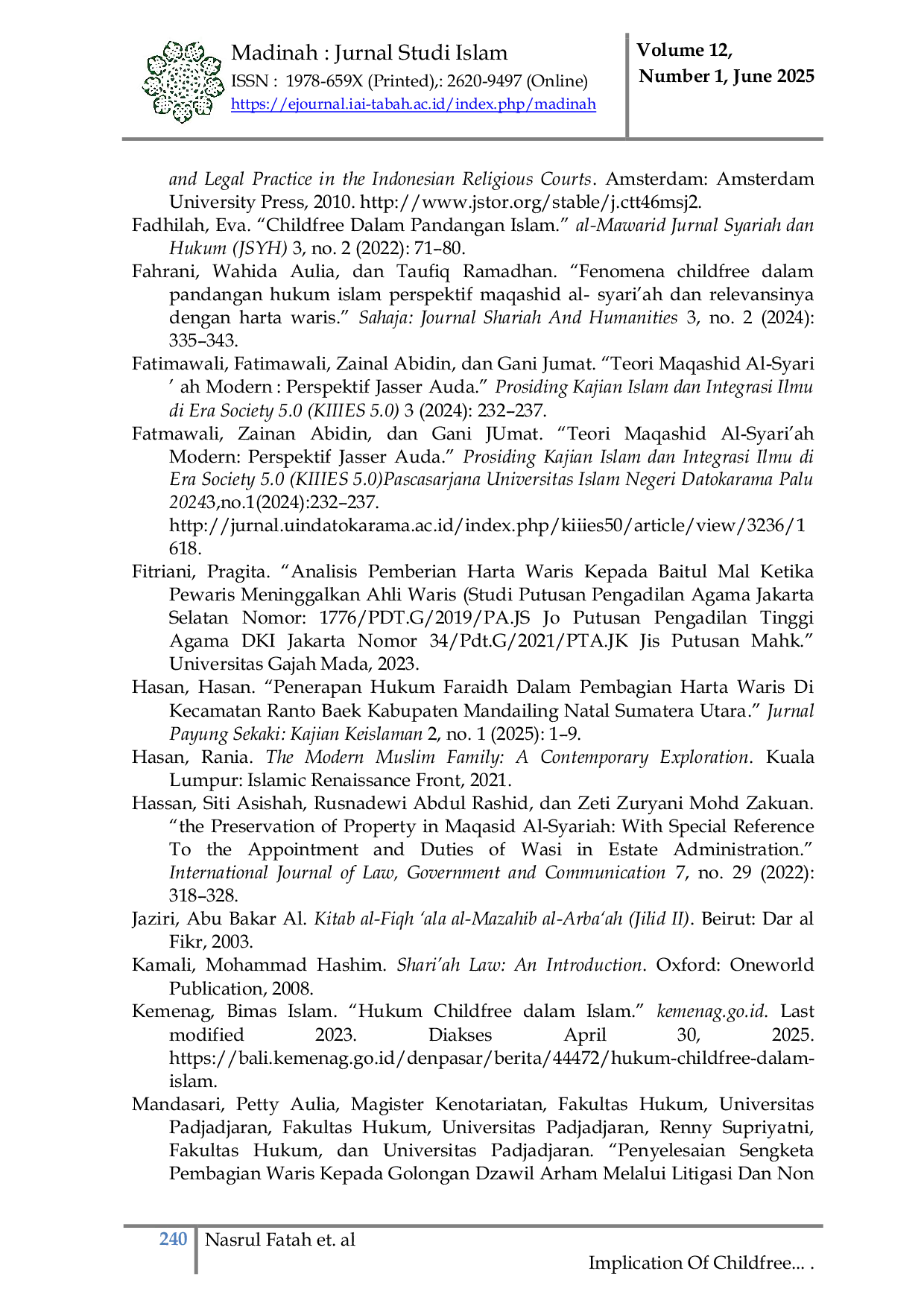 JURIS IMPLIKASI CHILDFREE TERHADAP HAK WARIS DALAM HUKUM KELUARGA ISLAM ANALISIS NORMATIF BERBASIS MAQASHID SHARI AH