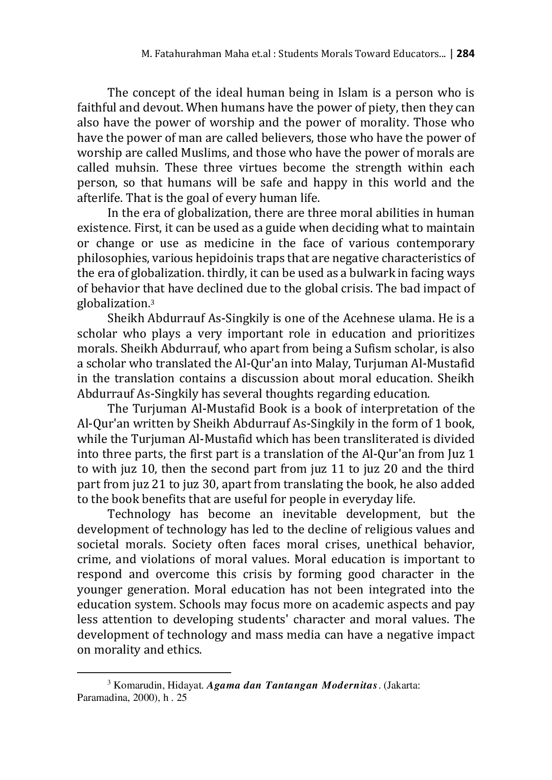 JURIS Students Morals Toward Educators Syeikh Abdurrauf As Singkily s Perspective in The Book Turjuman Al Mustafid