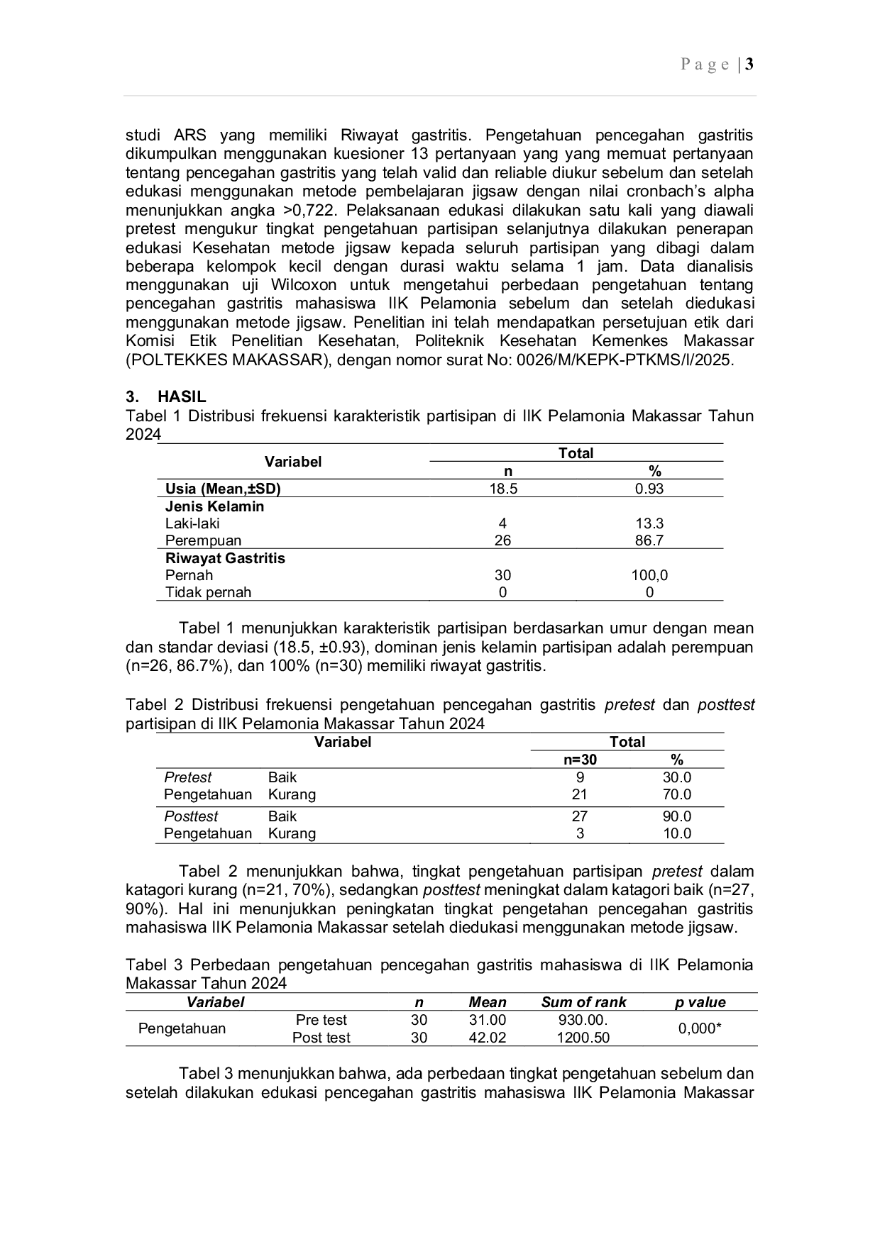 JURIS Edukasi Kesehatan Metode Jigsaw Dalam Meningkatkan Pengetahuan Pencegahan Gastritis Mahasiswa