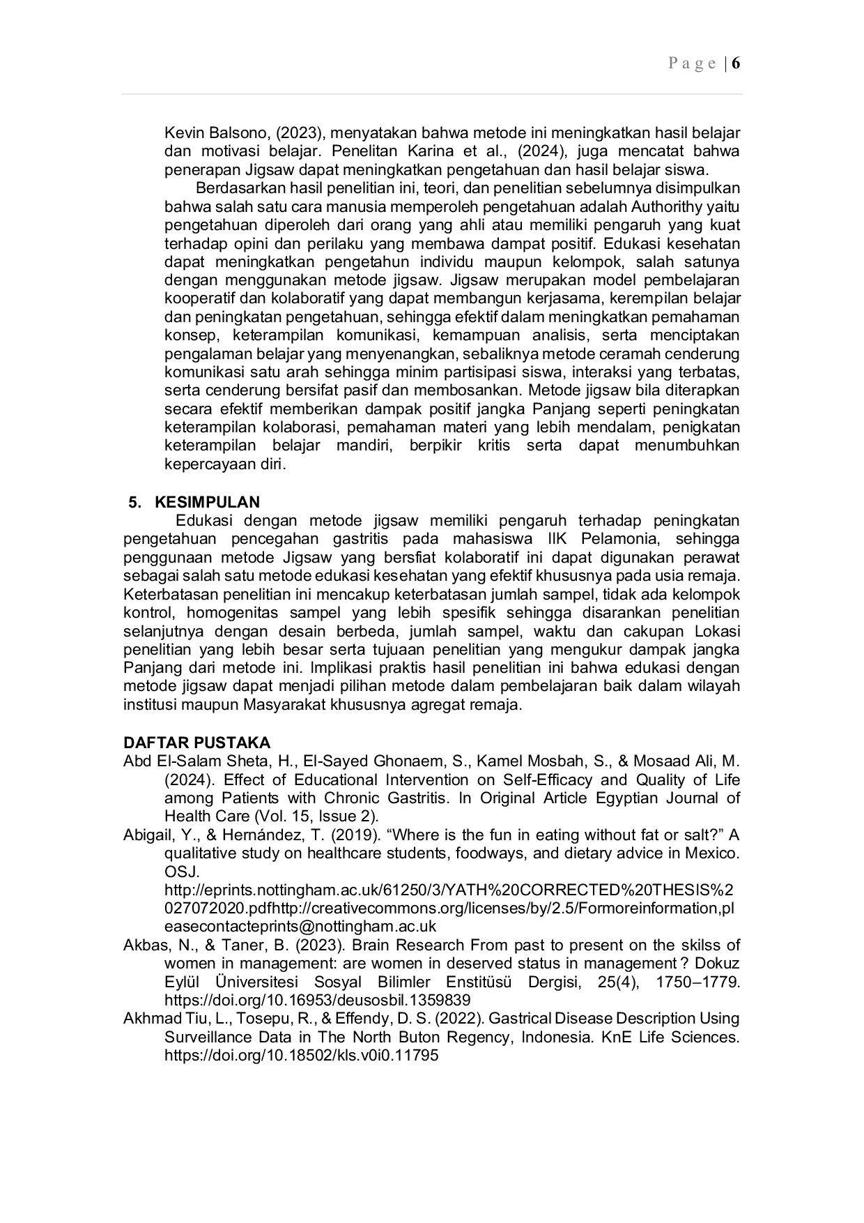 JURIS Edukasi Kesehatan Metode Jigsaw Dalam Meningkatkan Pengetahuan Pencegahan Gastritis Mahasiswa