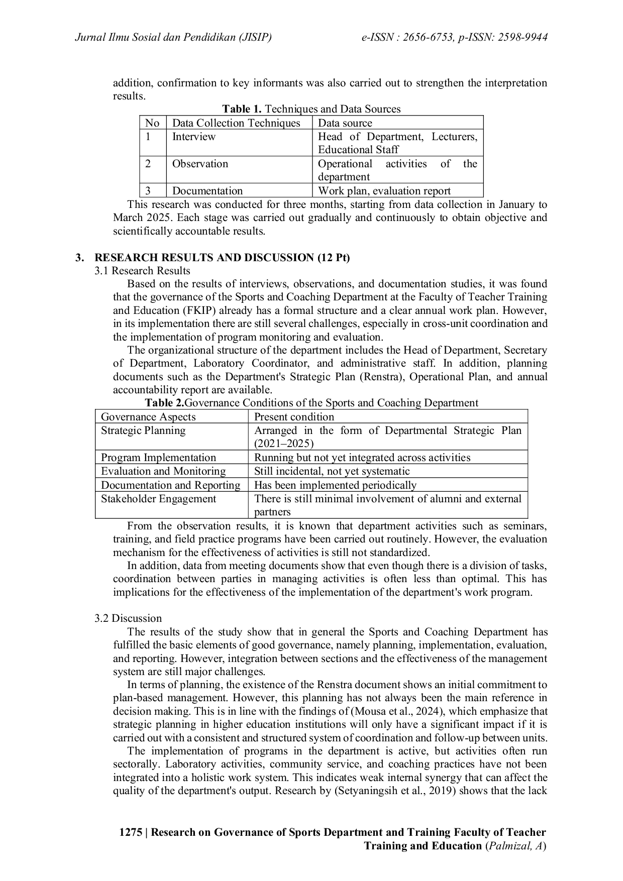 JURIS Research on Governance of Sports Department and Training Faculty of Teacher Training and Education