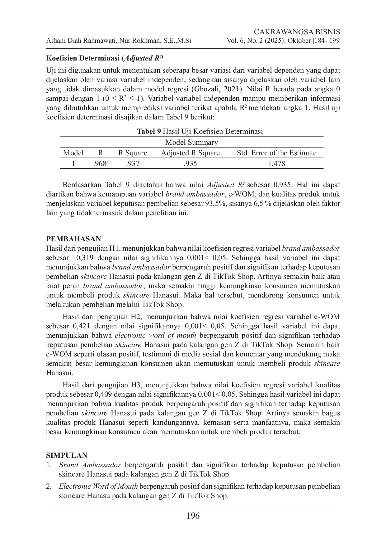 JURIS Pengaruh Brand Ambassador Electronic Word of Mouth dan Kualitas Produk terhadap Keputusan Pembelian Skincare Hanasui Pada Kalangan Gen Z di TikTok Shop Indonesia