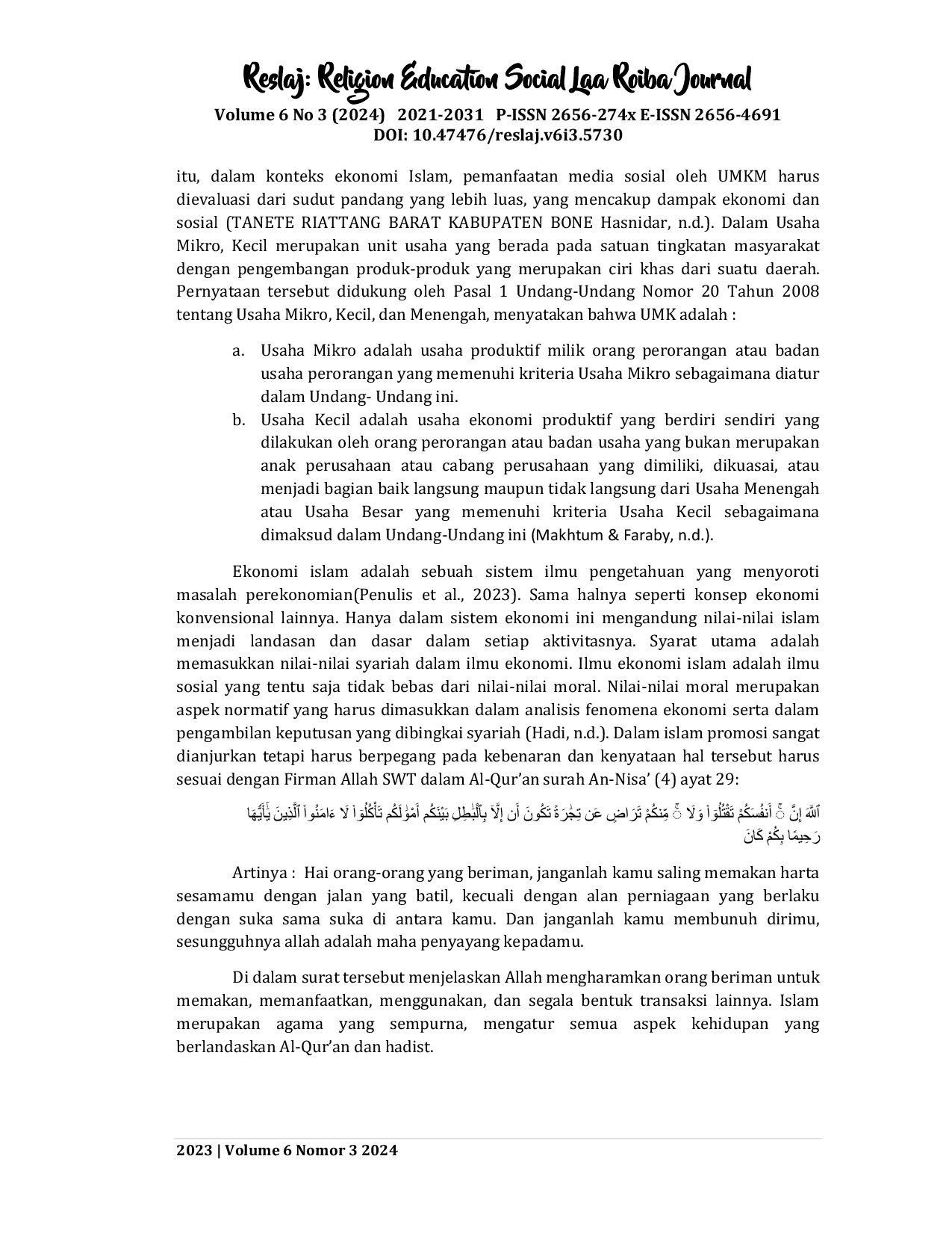 JURIS Pemanfaatan Media Sosial dalam Meningkatkan Kinerja UMKM Menurut Perspektif Ekonomi Islam di Usaha Terang Bulan Legend Sidoarjo