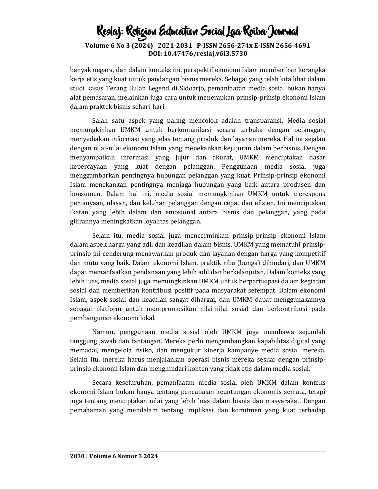 JURIS Pemanfaatan Media Sosial dalam Meningkatkan Kinerja UMKM Menurut Perspektif Ekonomi Islam di Usaha Terang Bulan Legend Sidoarjo