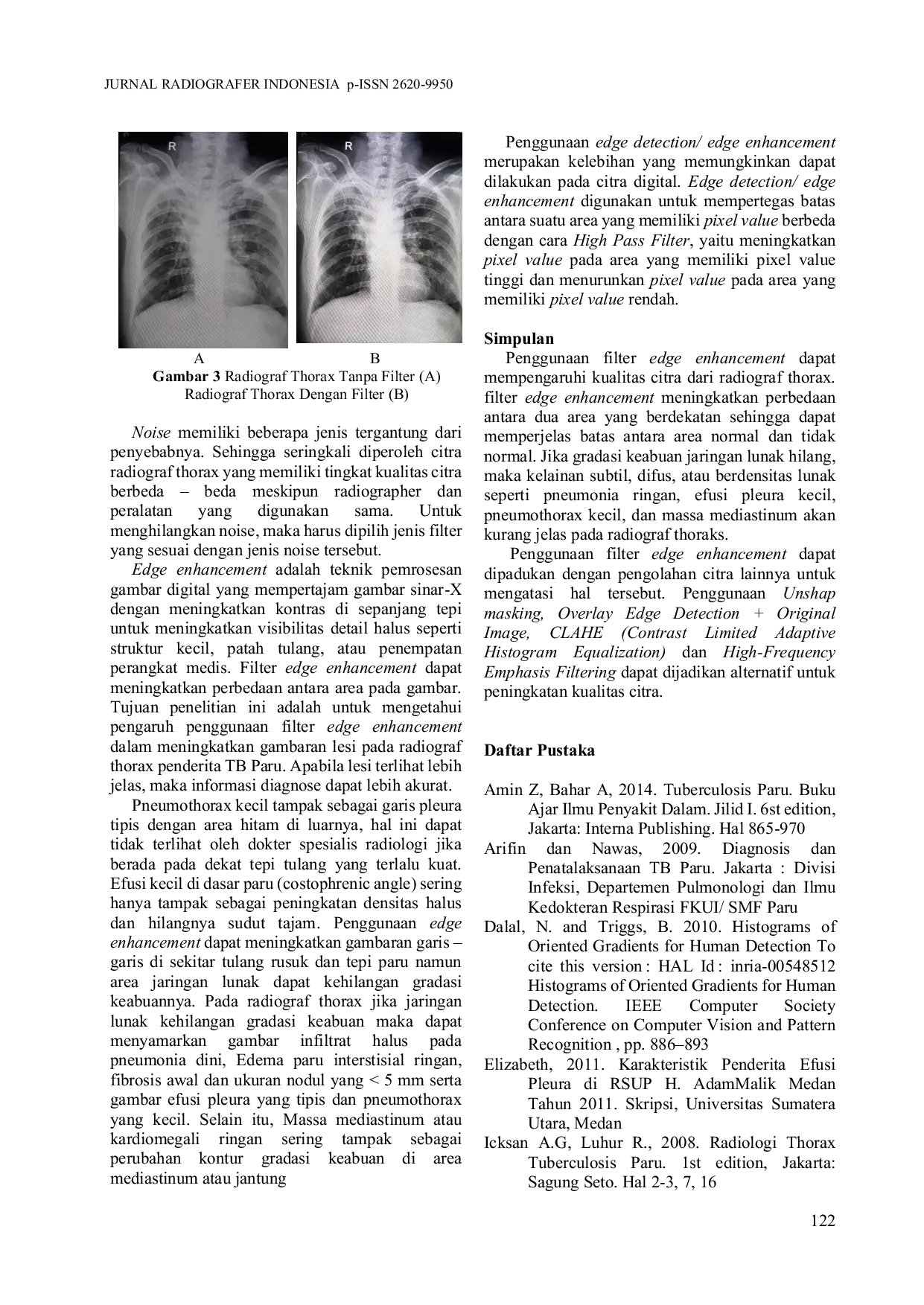 JURIS Evaluasi Penggunaan Filter Edge Enhancement pada Radiograf Thorax Penderita dengan Klinis Tuberkulosis Paru