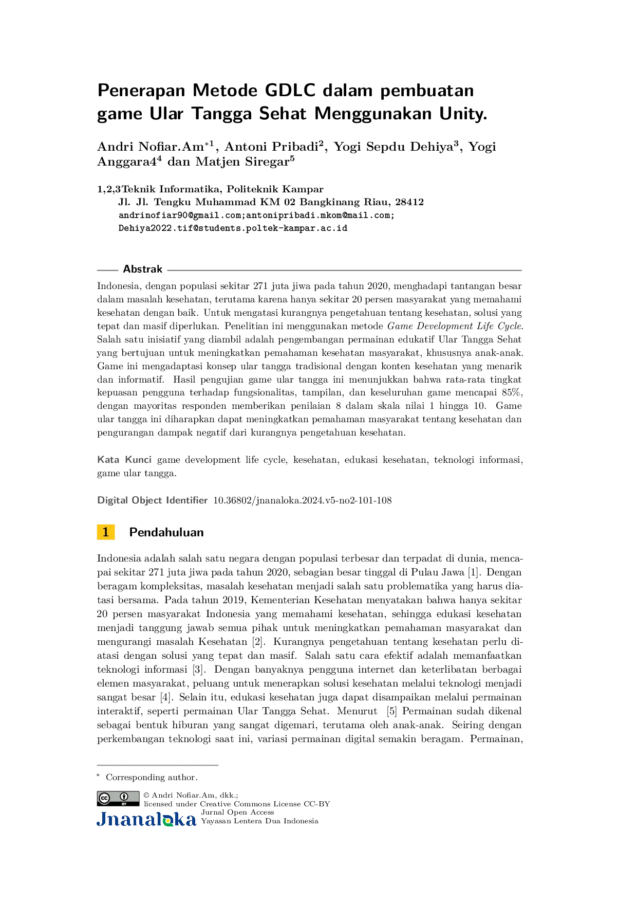 JURIS Application of the GDLC Method in making the Healthy Snakes and Ladders game using Unity