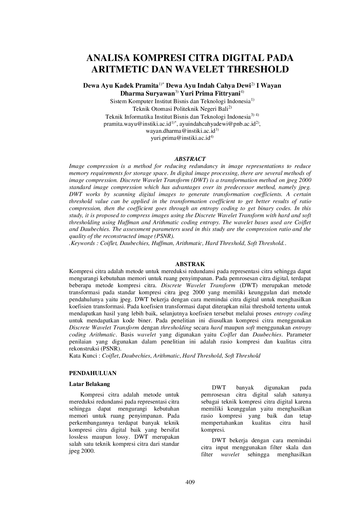 JURIS Analisa Kompresi Citra Digital Pada Aritmetic Dan Wavelet Threshold