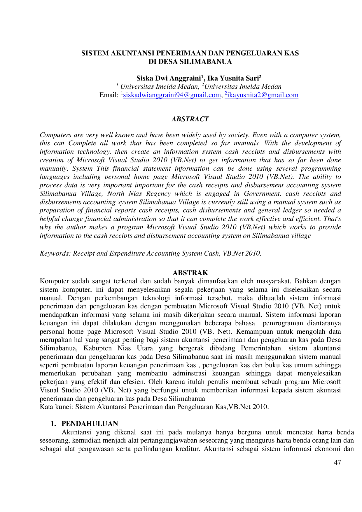juris Sistem Akuntansi Penerimaan Dan Pengeluaran Kas Di Desa Silimabanua