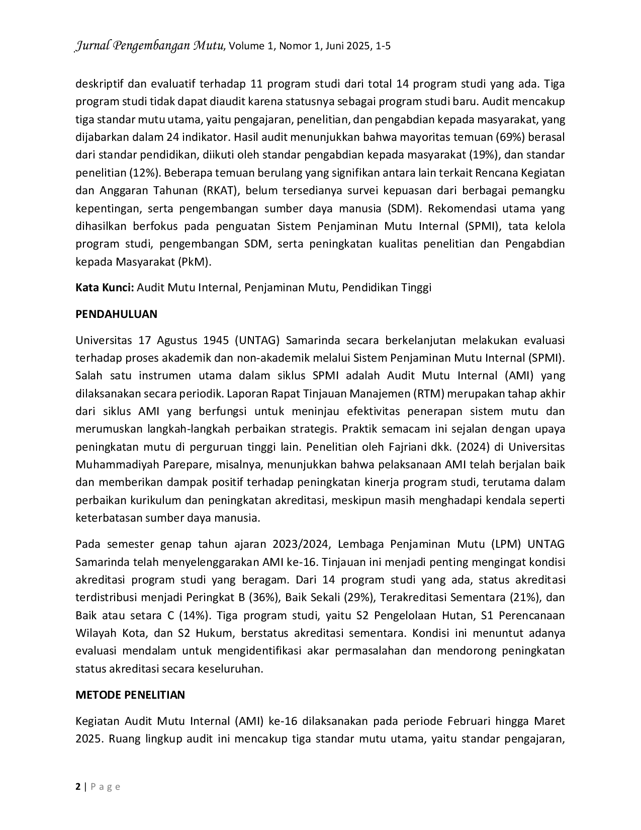 JURIS Analisis Hasil Rapat Tinjauan Manajemen Rtm Audit Mutu Internal Di Universitas 17 Agustus 1945 Samarinda