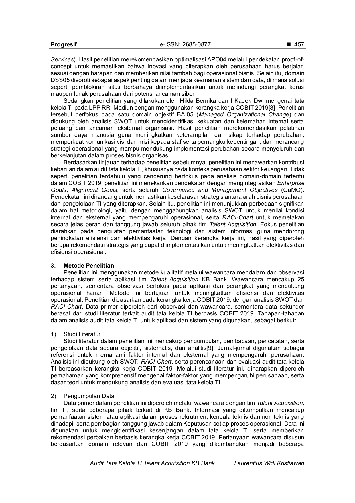 JURIS Audit Tata Kelola TI Talent Acquisition KB Bank Dengan COBIT 2019