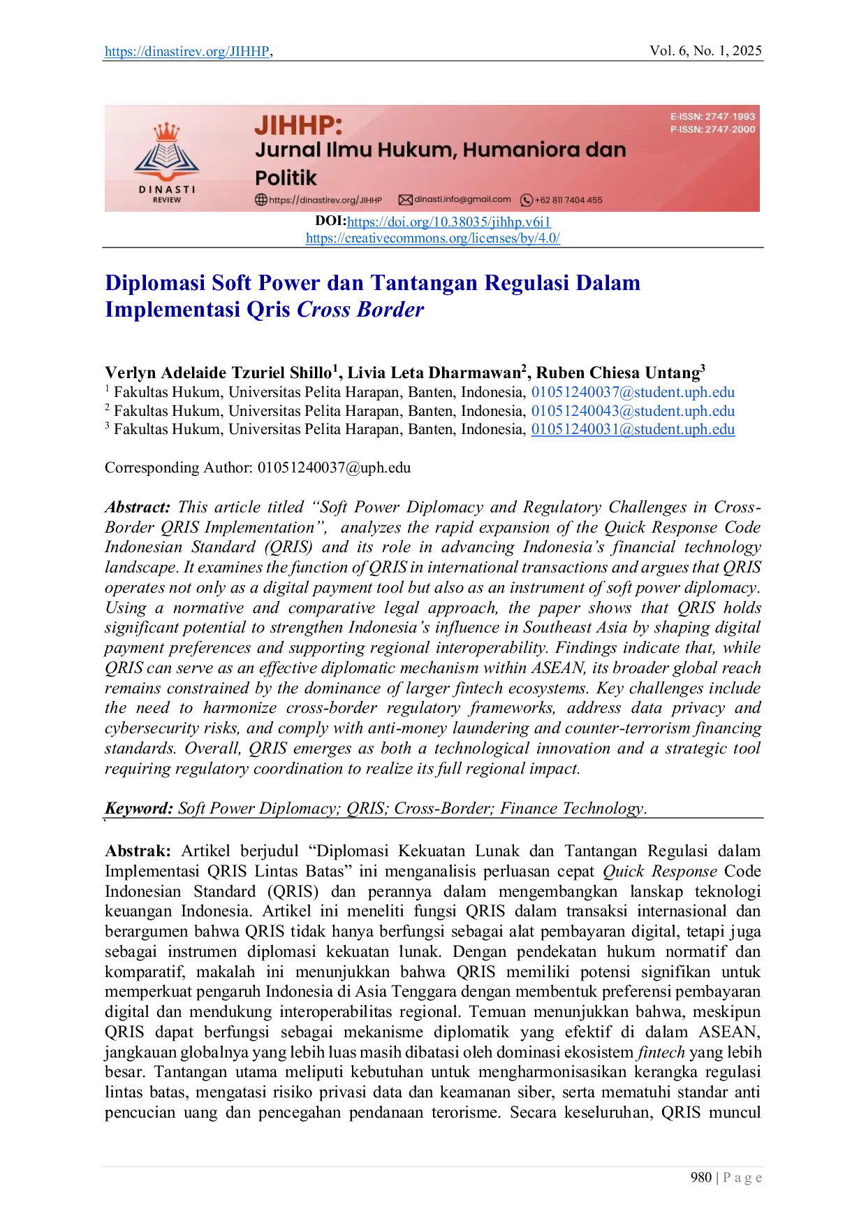 JURIS Diplomasi Soft Power dan Tantangan Regulasi Dalam Implementasi Qris Cross Border