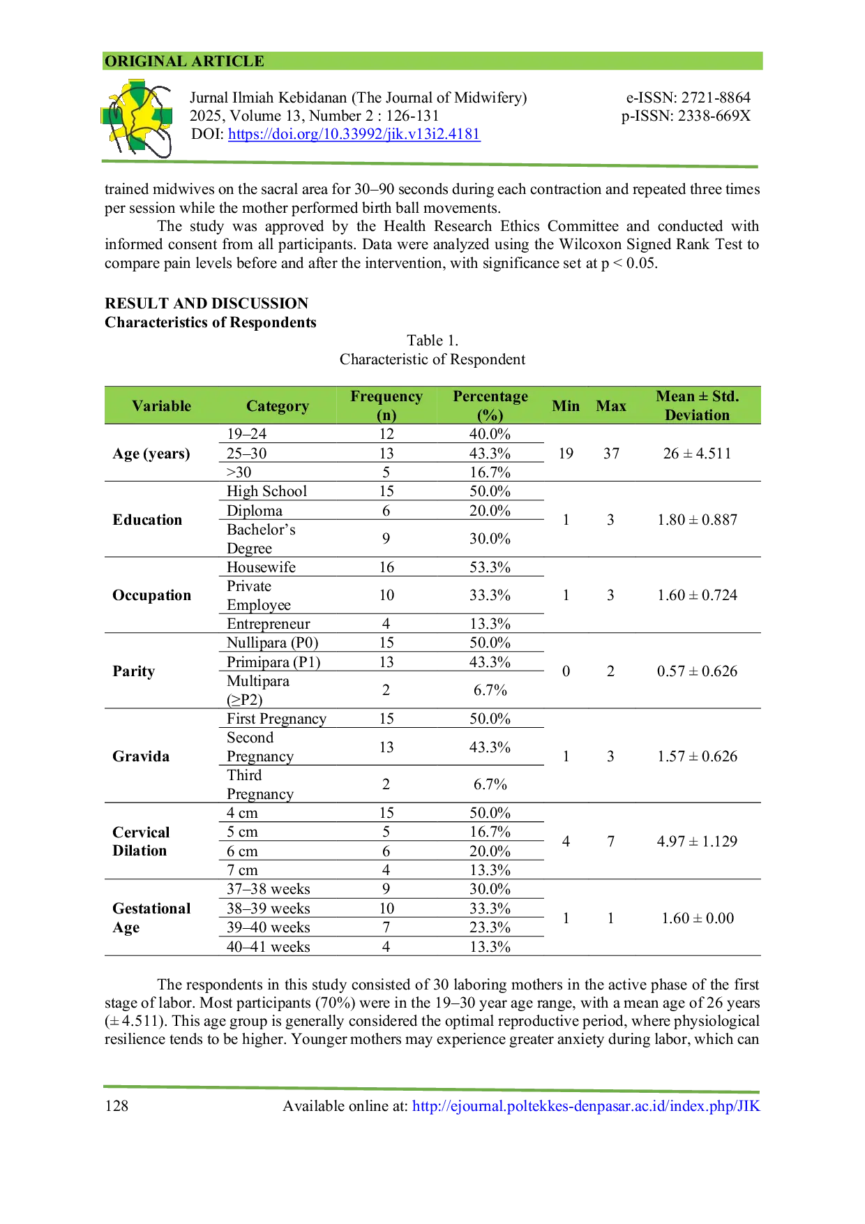 JURIS The Effectiveness of Counterpressure Implementation with Birth Ball in Reducing Labor Pain During the Active Phase of the First Stage in the Delivery Room of BaliMed Hospital Denpasar