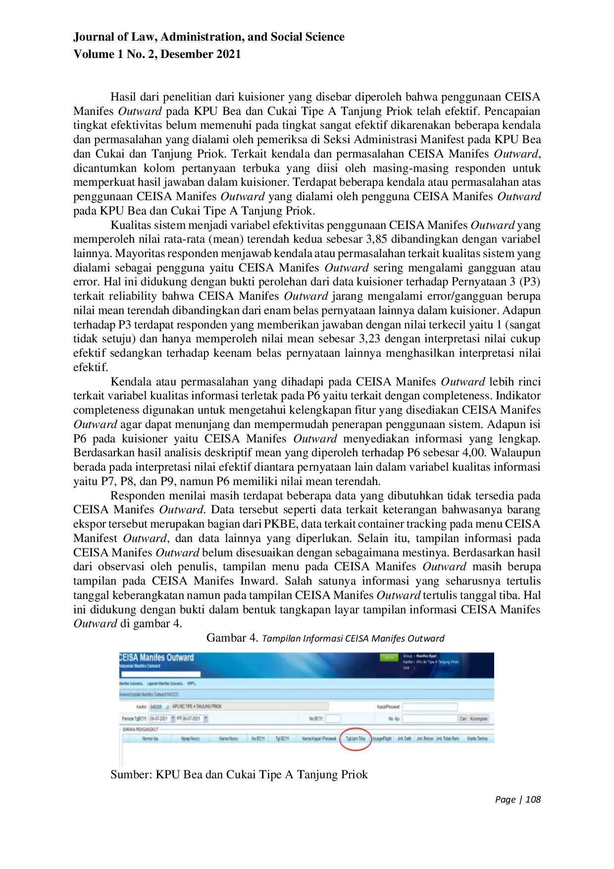 JURIS Efektivitas Penggunaan Customs Excise Information System And Automation CEISA Manifes Outward