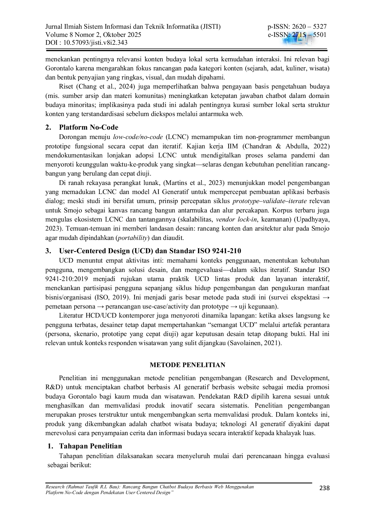 JURIS Rancang Bangun Chatbot Budaya Berbasis Web Menggunakan Platform No Code dengan Pendekatan User Centered Design