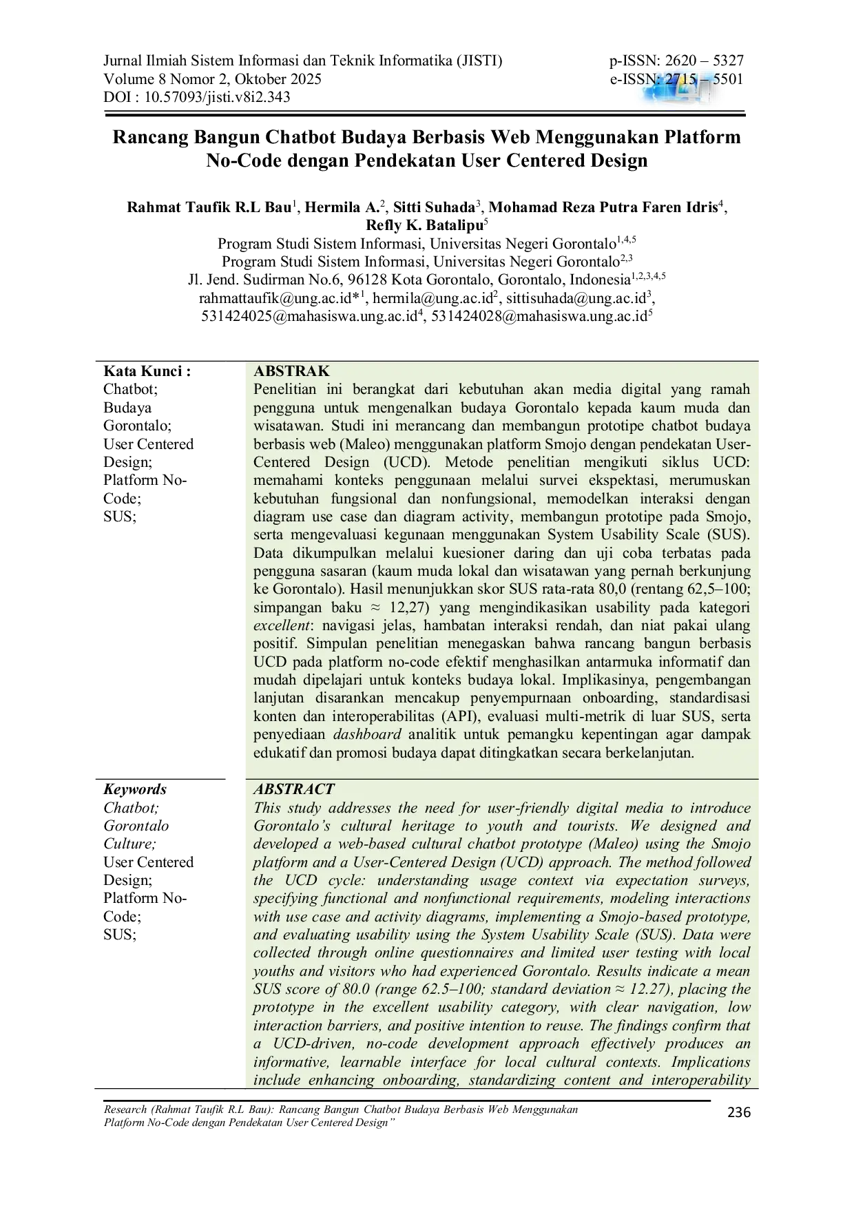 JURIS Rancang Bangun Chatbot Budaya Berbasis Web Menggunakan Platform No Code dengan Pendekatan User Centered Design
