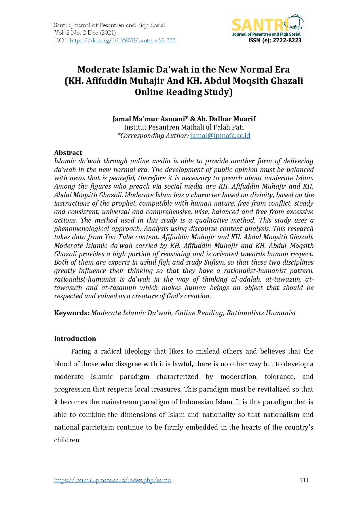 juris Moderate Islamic Da wah in the New Normal Era KH Afifuddin Muhajir And KH Abdul Moqsith Ghazali Online Reading Study