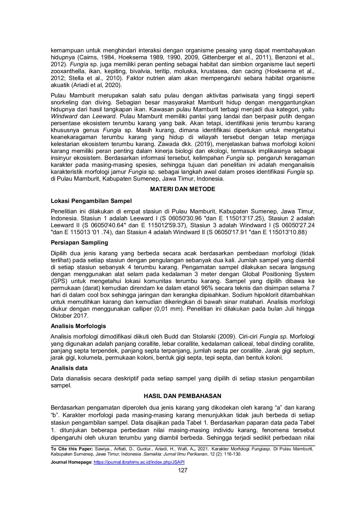 JURIS Karakter Morfologi Fungiasp Di Pulau Mamburit Kabupaten Sumenep Jawa Timur Indonesia