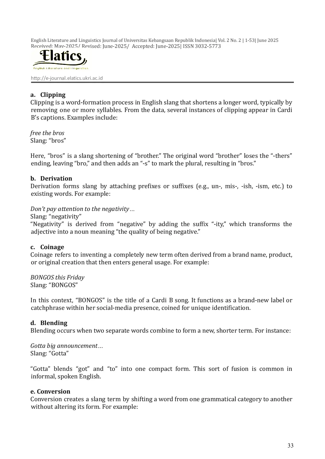 JURIS Word Formation Analysis Found in English Slangs Used by Cardi B on Instagram