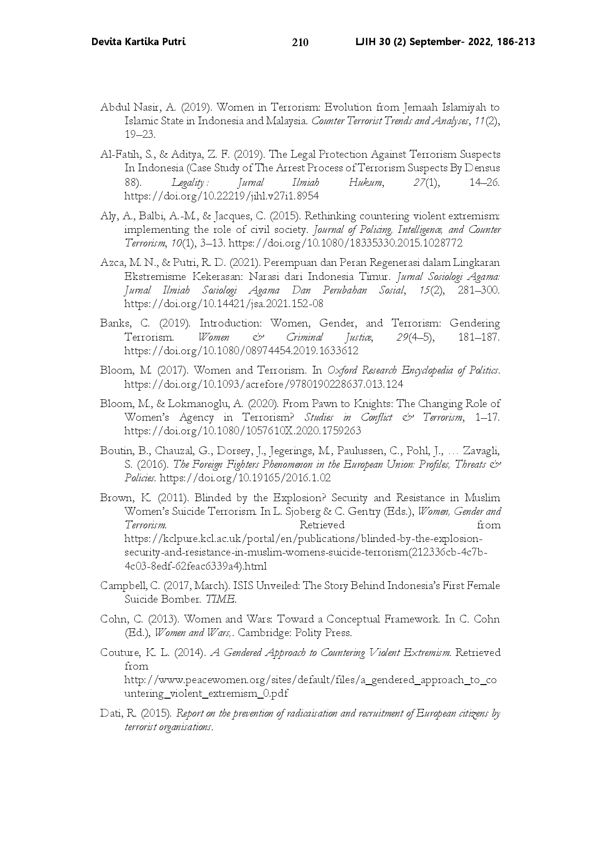 juris The urgency of a gender based approach to counter terrorism in Indonesia a look into the European policies