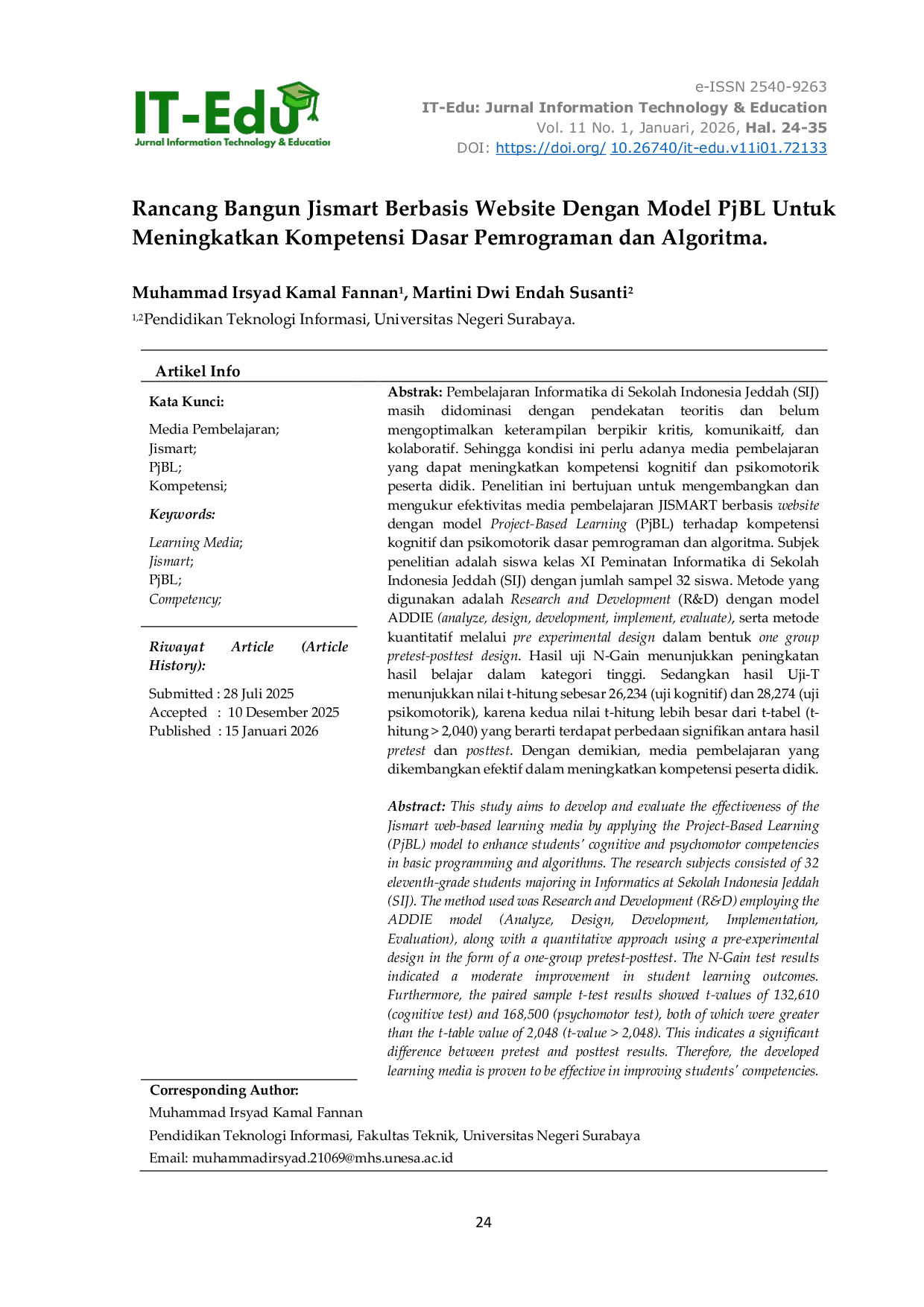 JURIS Rancang Bangun Jismart Berbasis Website Dengan Model PjBL Untuk Meningkatkan Kompetensi Dasar Pemrograman dan Algoritma