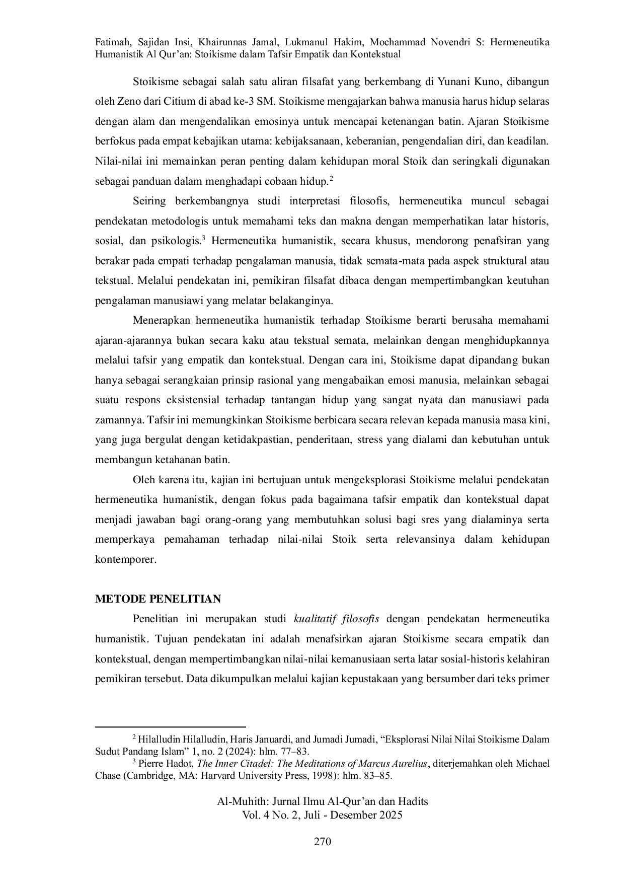 JURIS Hermeneutika Humanistik Al Qur an Stoikisme dalam Tafsir Empatik dan Kontekstual