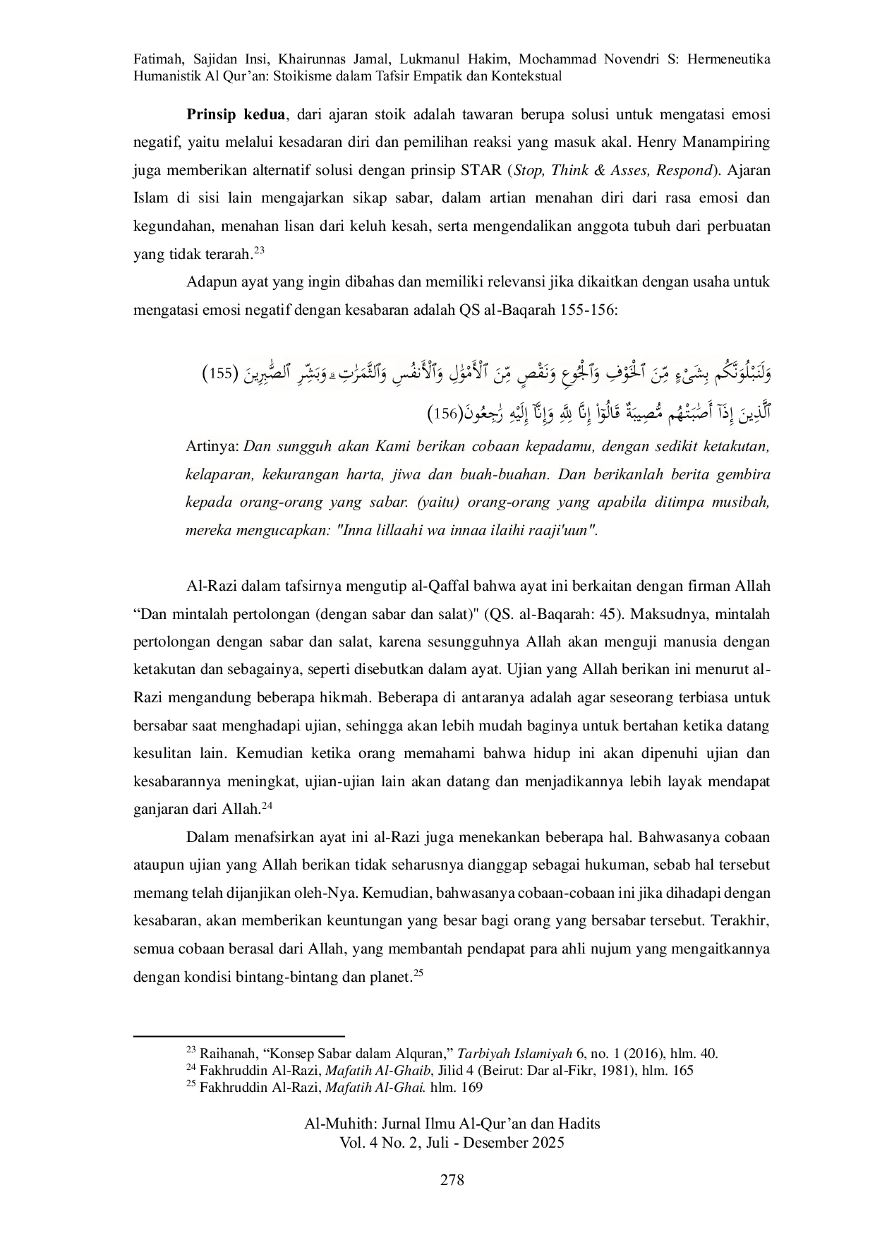 JURIS Hermeneutika Humanistik Al Qur an Stoikisme dalam Tafsir Empatik dan Kontekstual