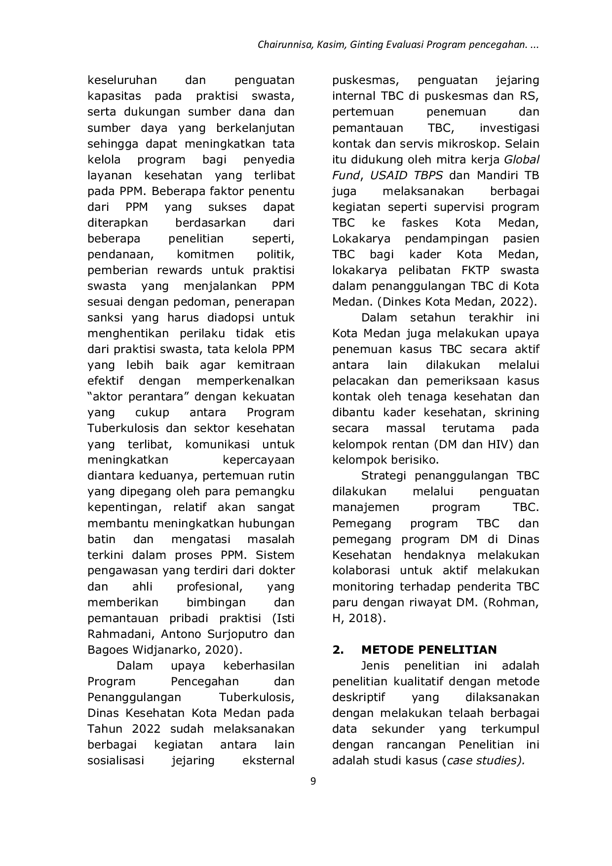 JURIS Evaluasi Program Pencegahan dan Pengendalian Tuberkulosis di Puskesmas Sei Agul Tahun 2022