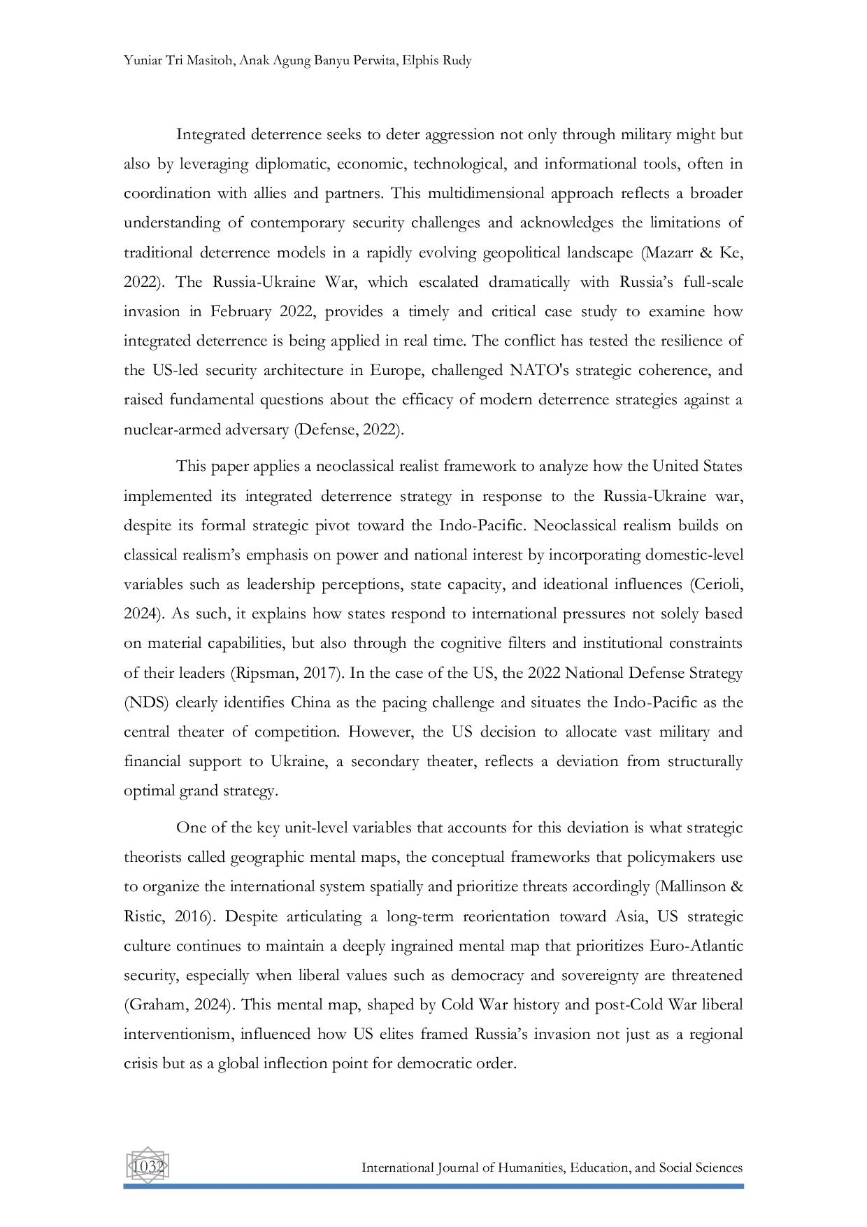 JURIS Integrated Deterrence in Practice The 2022 United States National Defense Strategy Towards the Russia Ukraine War