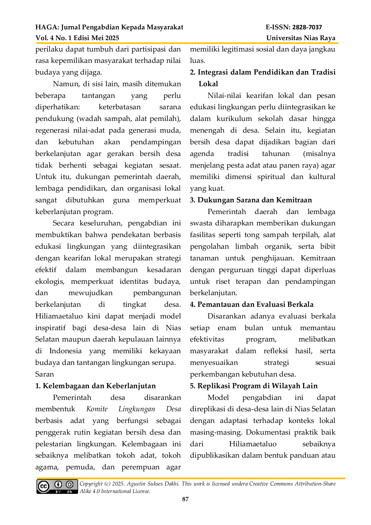 JURIS Integrasi Edukasi Lingkungan Dan Kearifan Lokal Dalam Gerakan Bersih Desa Hiliamaetaluo Kabupaten Nias Selatan