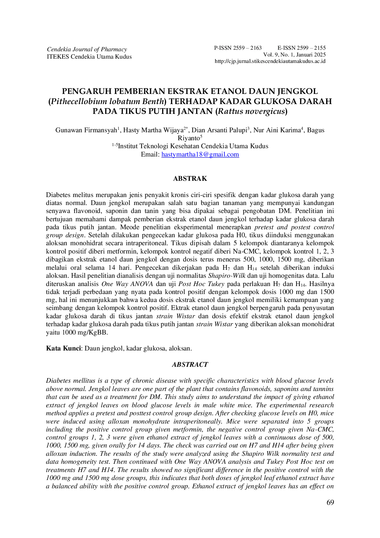 JURIS PENGARUH PEMBERIAN EKSTRAK ETANOL DAUN JENGKOL Pithecellobium lobatum Benth TERHADAP KADAR GLUKOSA DARAH PADA TIKUS PUTIH JANTAN Rattus novergicus