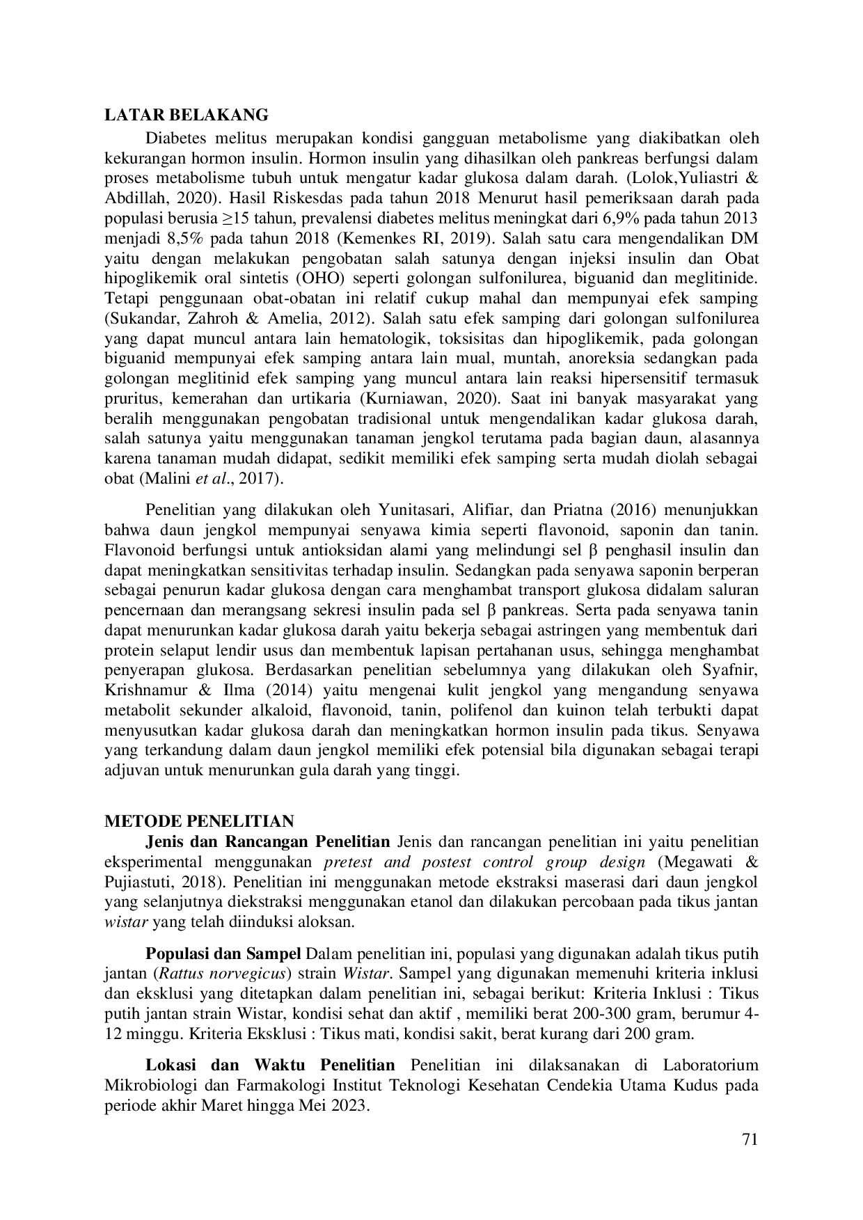 JURIS PENGARUH PEMBERIAN EKSTRAK ETANOL DAUN JENGKOL Pithecellobium lobatum Benth TERHADAP KADAR GLUKOSA DARAH PADA TIKUS PUTIH JANTAN Rattus novergicus