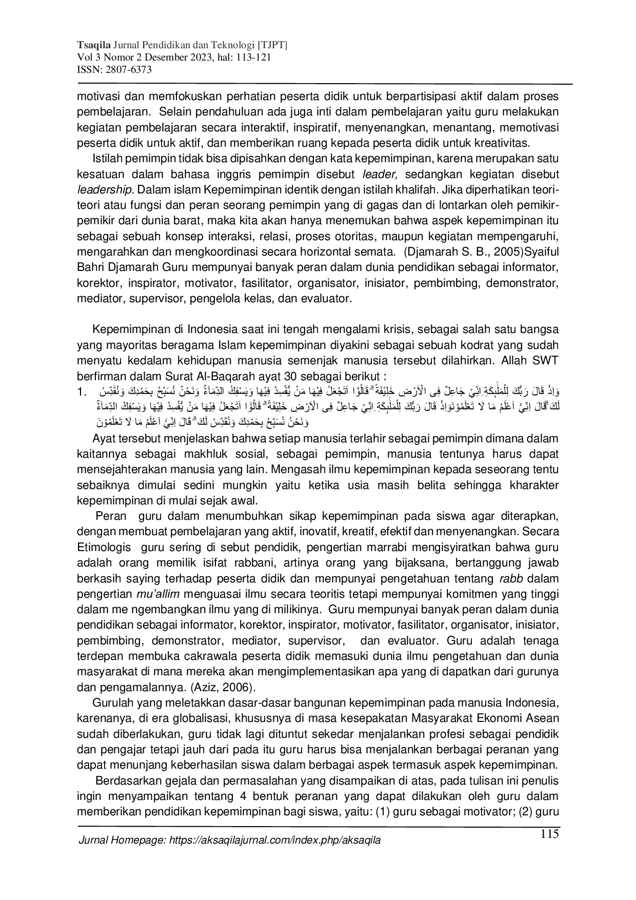 JURIS Peran Guru dalam Menumbuhkan Sikap Kepemimpinan pada Siswa di MTs Fastabiqul Khairat