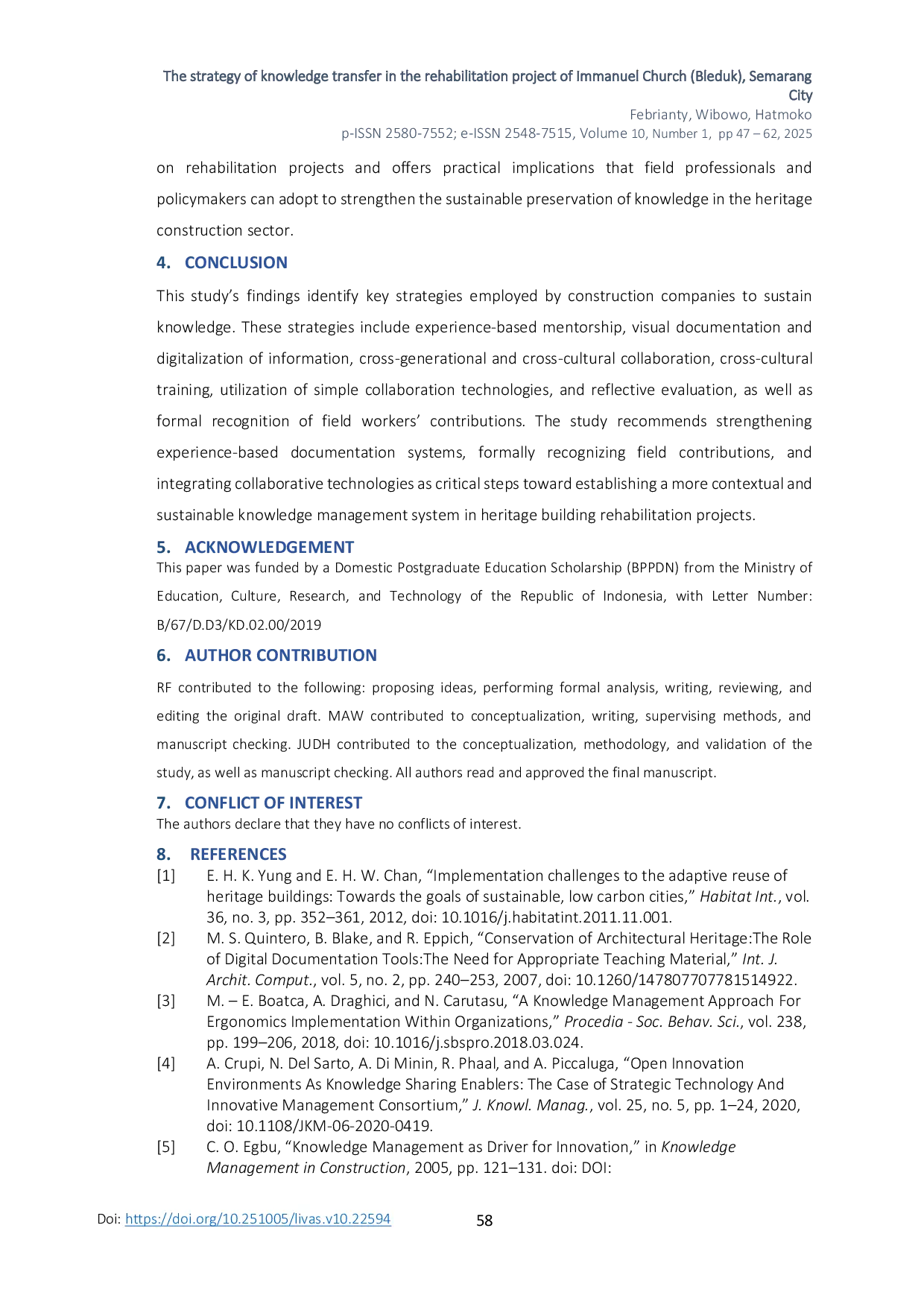 JURIS Strategi Transfer Pengetahuan dalam Proyek Rehabilitasi Gereja Immanuel Bleduk Kota Semarang