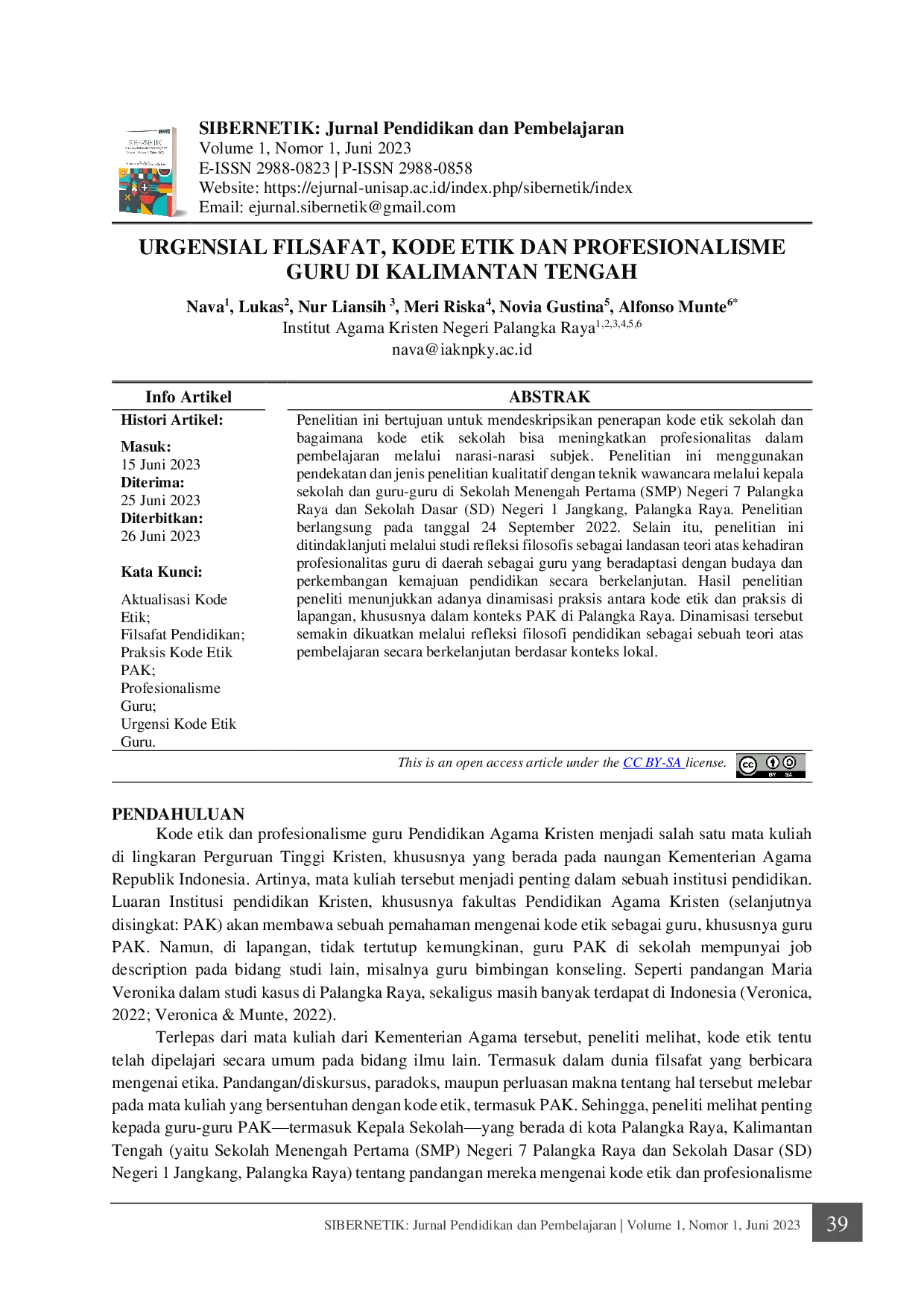 JURIS Urgensial Filsafat Kode Etik dan Profesionalisme Guru di Kalimantan Tengah