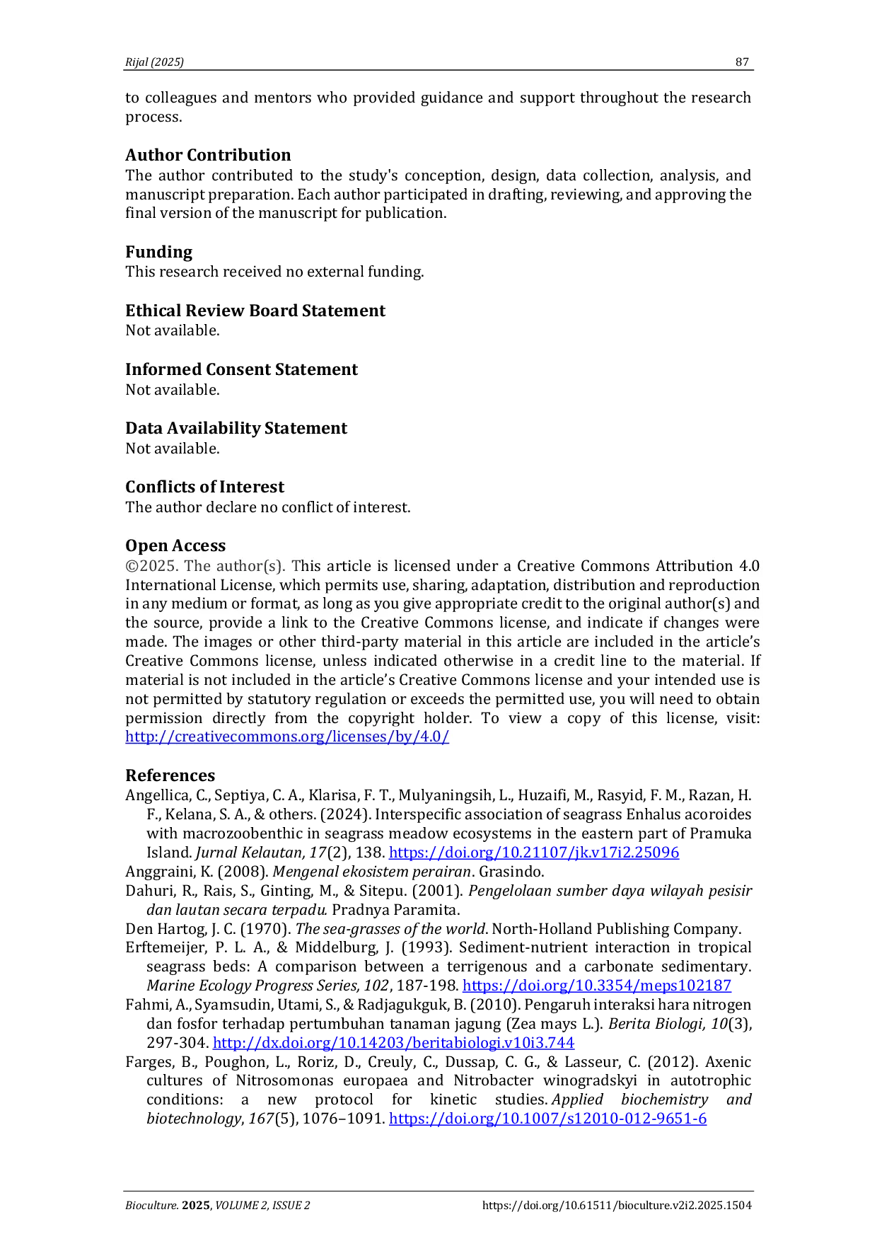 JURIS The relationship between nitrate and phosphate nutrients in substrates with seagrass density Implications for marine ecosystem sustainability