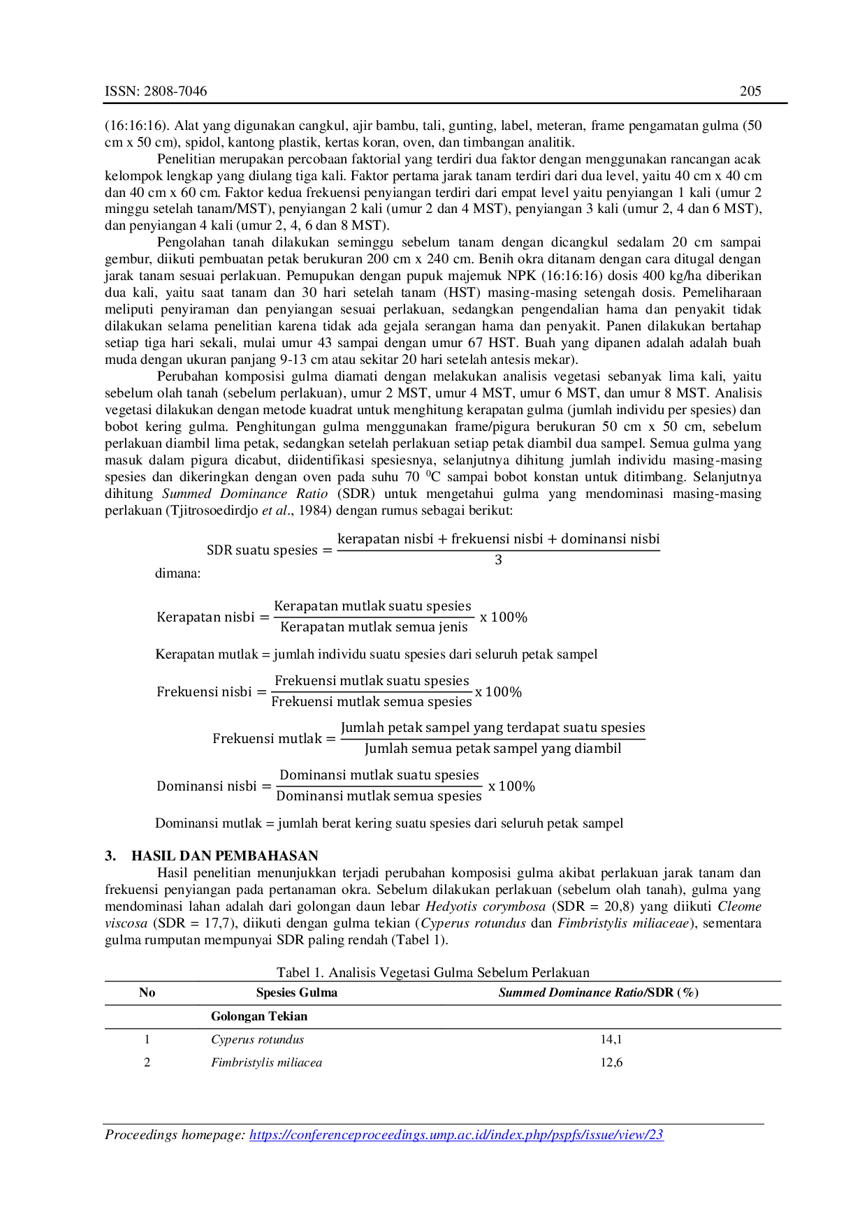 JURIS Perubahan Komposisi Gulma Pada Pertanaman Okra dengan Jarak Tanam dan Frekuensi Penyiangan Berbeda