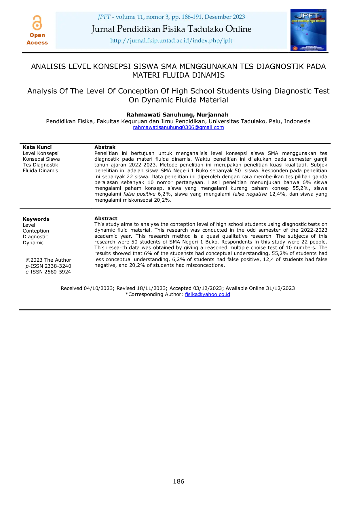 JURIS Analisis Level Konsepsi Siswa SMA Menggunakan Tes Diagnostik Pada Materi Fluida Dinamis