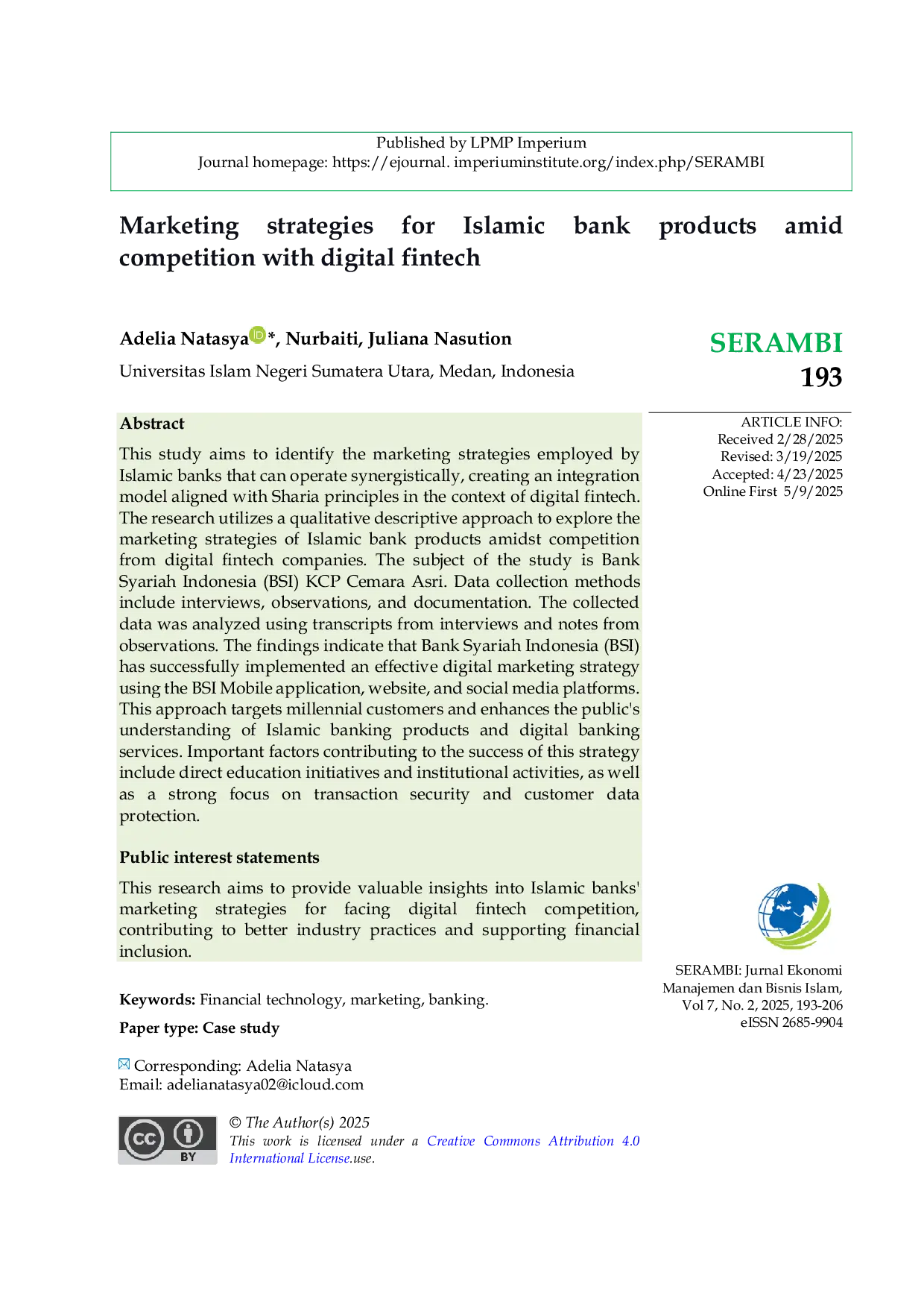 JURIS Marketing strategies for Islamic bank products amid competition with digital fintech