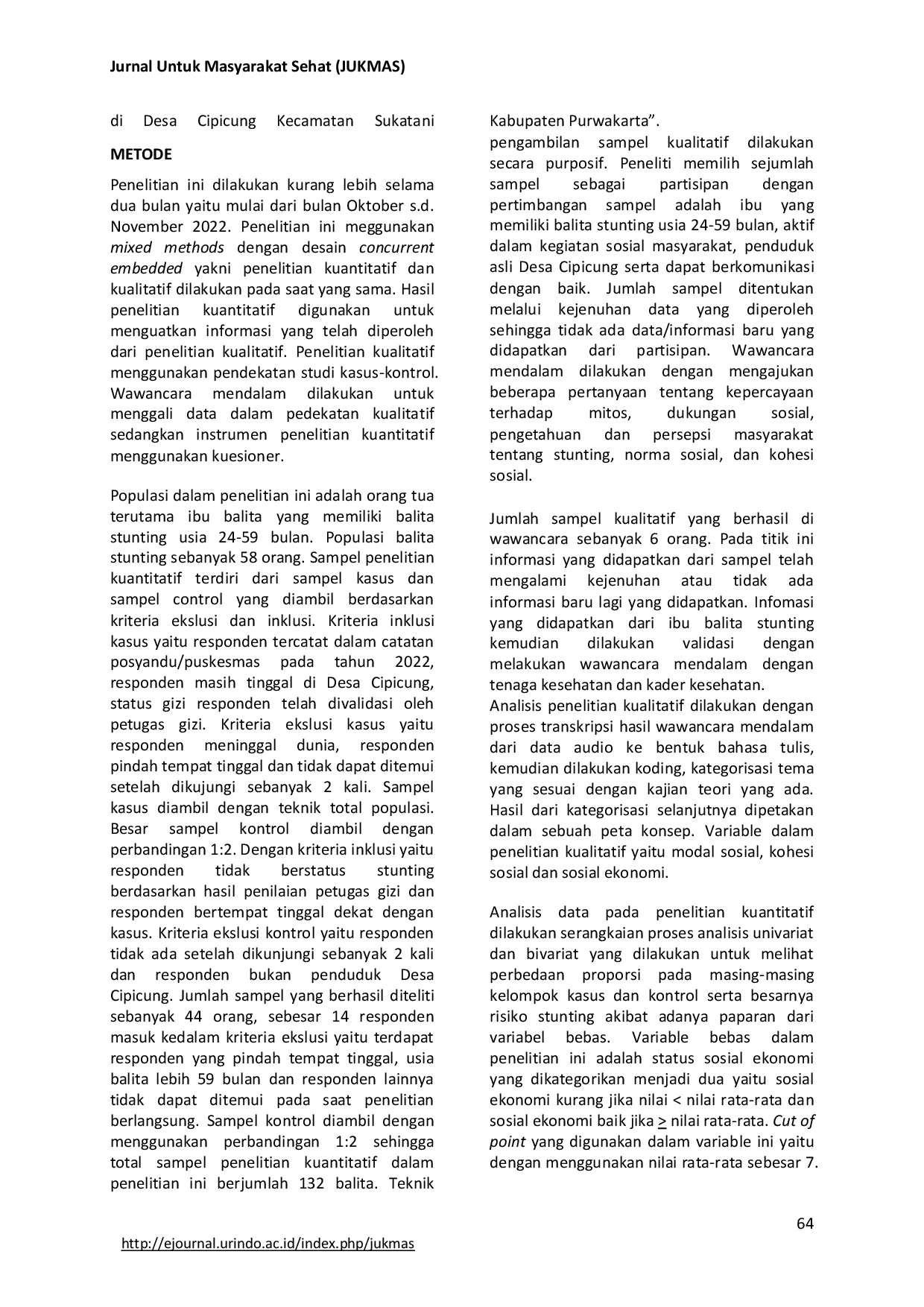 JURIS Determinan Lingkungan Sosial Kejadian Stunting di Desa Cipicung Kecamatan Sukatani Kabupaten Purwakarta