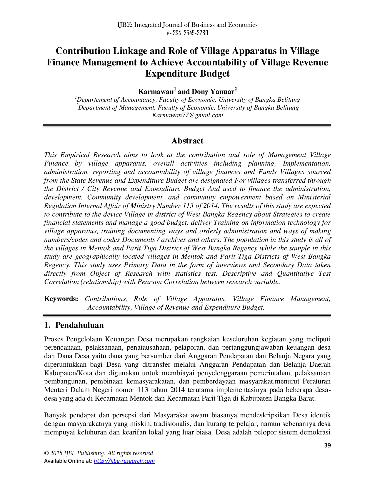 JURIS Contribution Linkage and Role of Village Apparatus in Village Finance Management to Achieve Accountability of Village Revenue Expenditure Budget