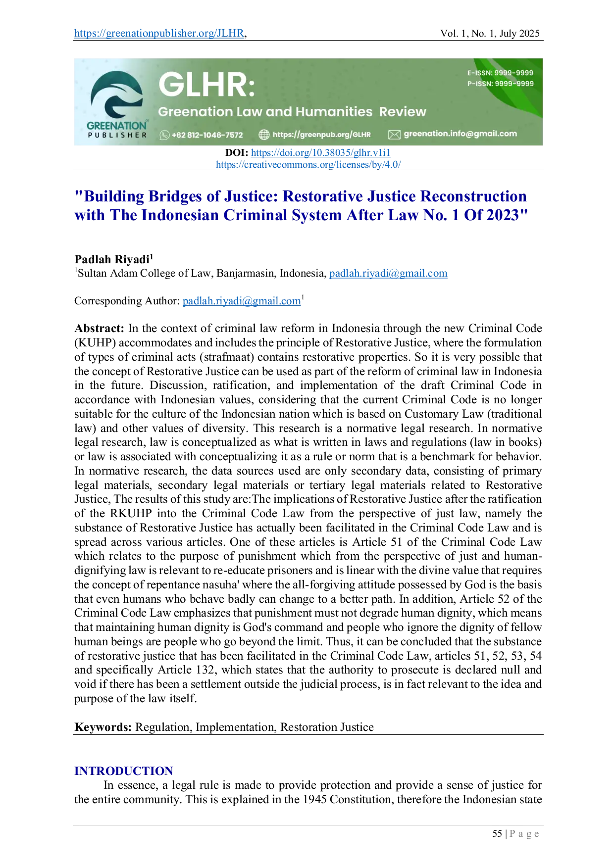 JURIS Building Bridges of Justice Restorative Justice Reconstruction with The Indonesian Criminal System After Law No 1 Of 2023