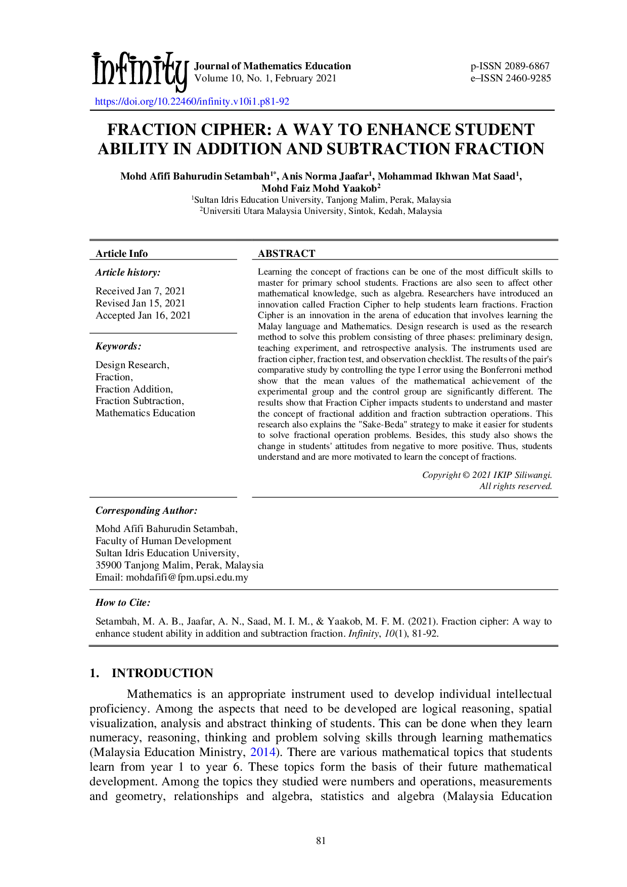 juris Fraction Cipher A Way To Enhance Student Ability In Addition And Subtraction Fraction