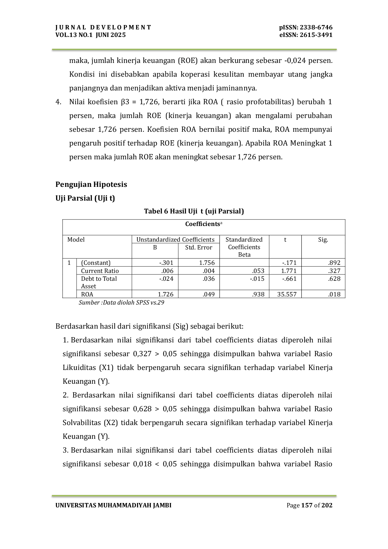 JURIS Pengaruh Rasio Likuiditas Solvabilitas dan Profitabilitas terhadap Kinerja Keuangan pada Koperasi Simpan Pinjam Karya Mandiri Jambi Periode 2019 2023